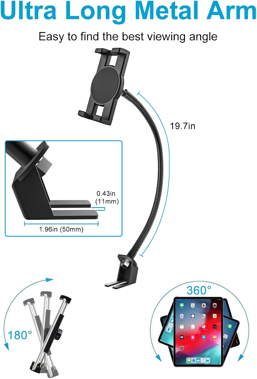 Gdzn Supporto per Tablet Auto con Braccio a Collo di Cigno - immagine 5