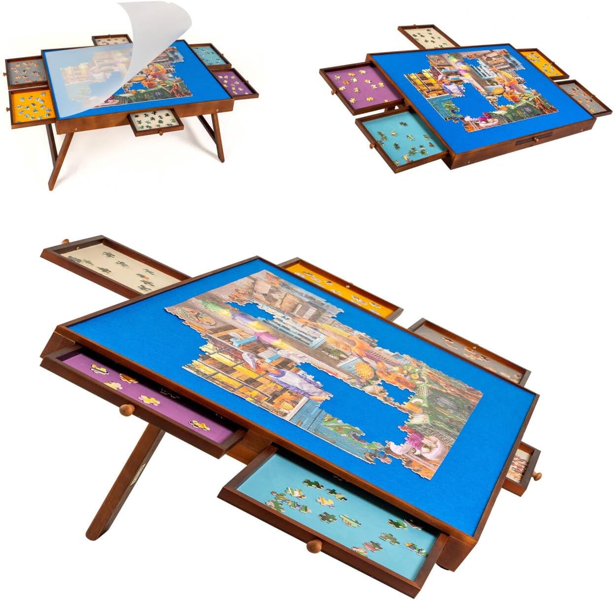 Tektalk Tavolo Puzzle con 6 Cassetti Colorati e Coperchio - immagine 1