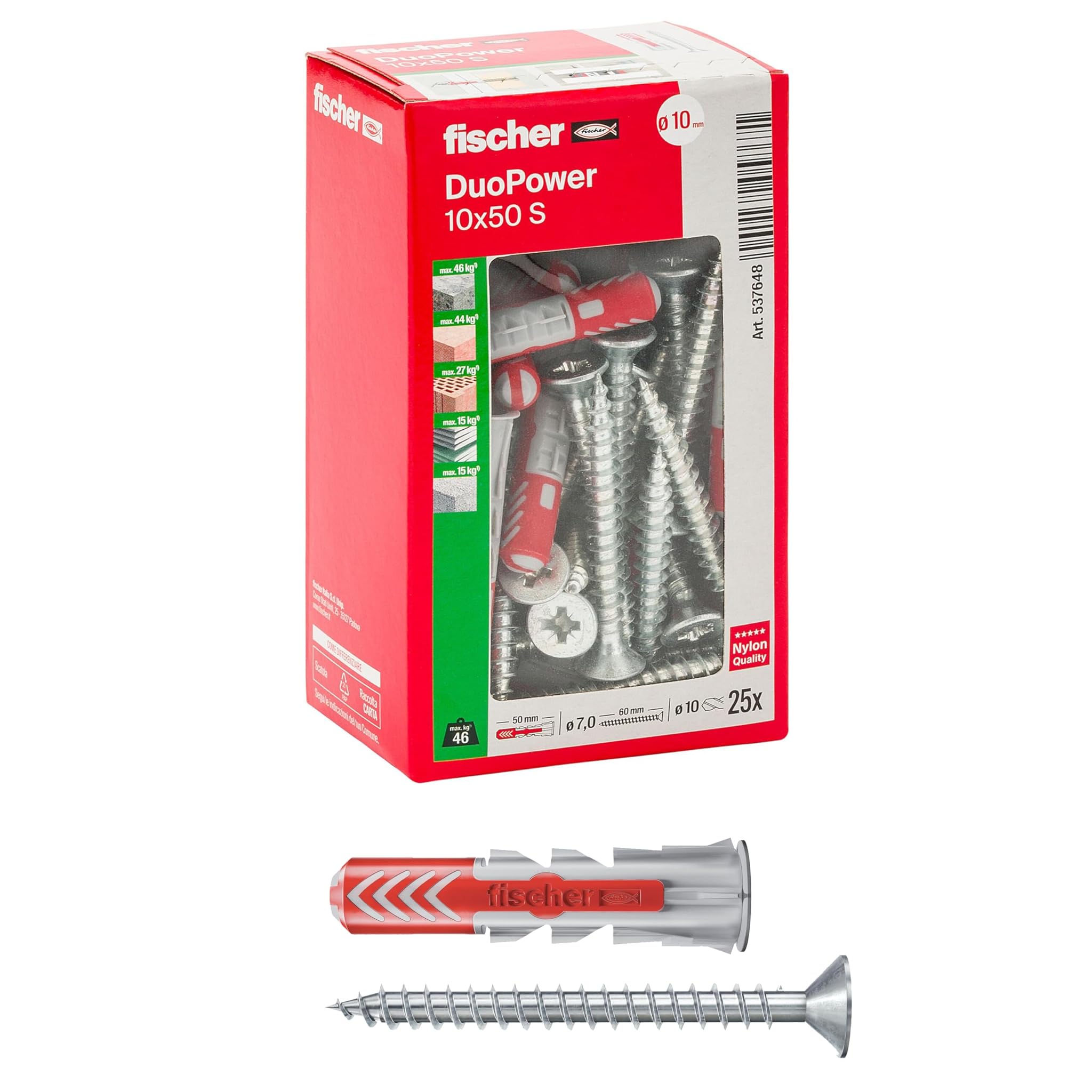 Fischer DuoPower 25x Tasselli con Vite 10x50 mm