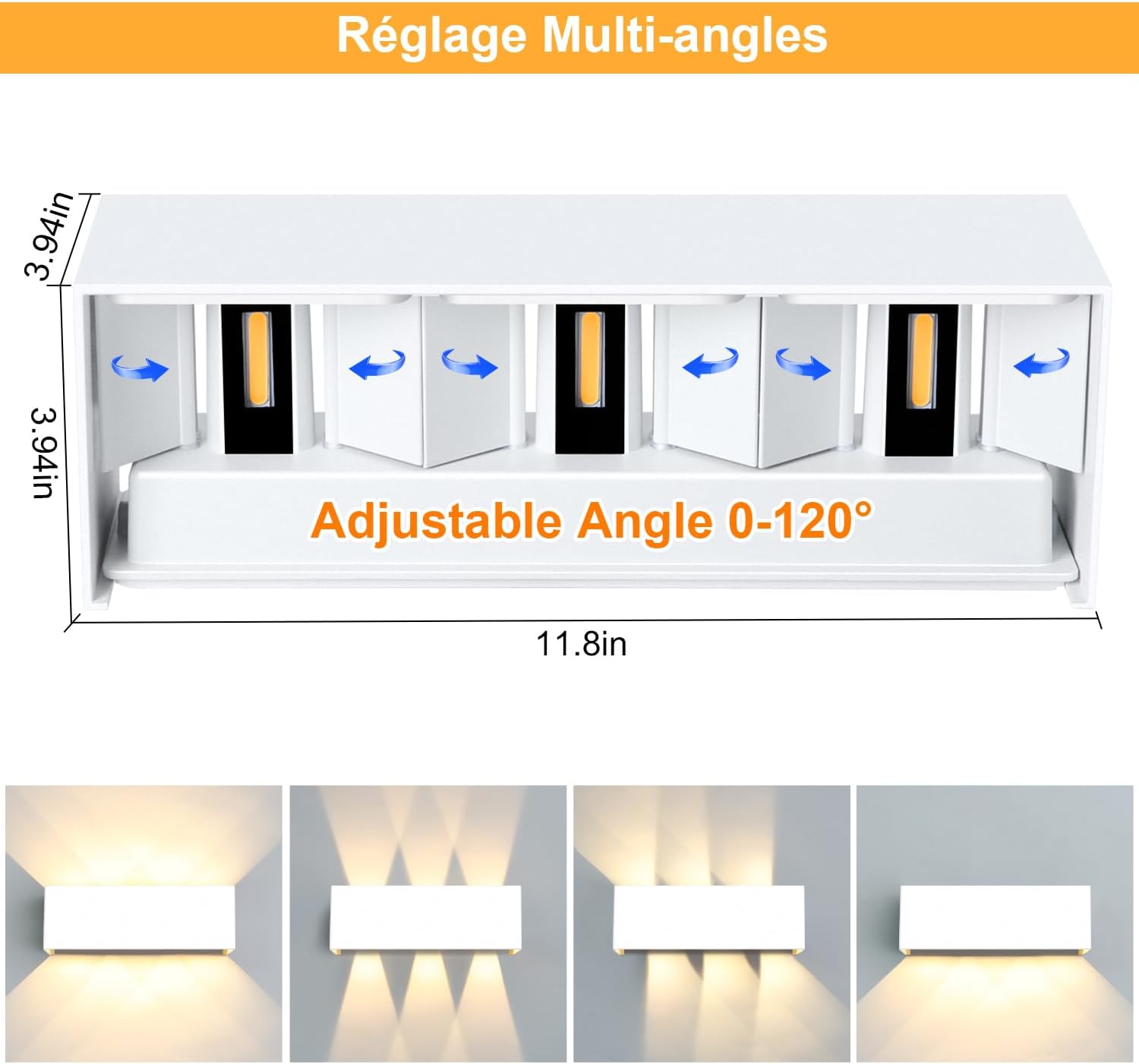 Kingwen 2 Pezzi Applique da Parete 30W IP65 Bianco - immagine 2