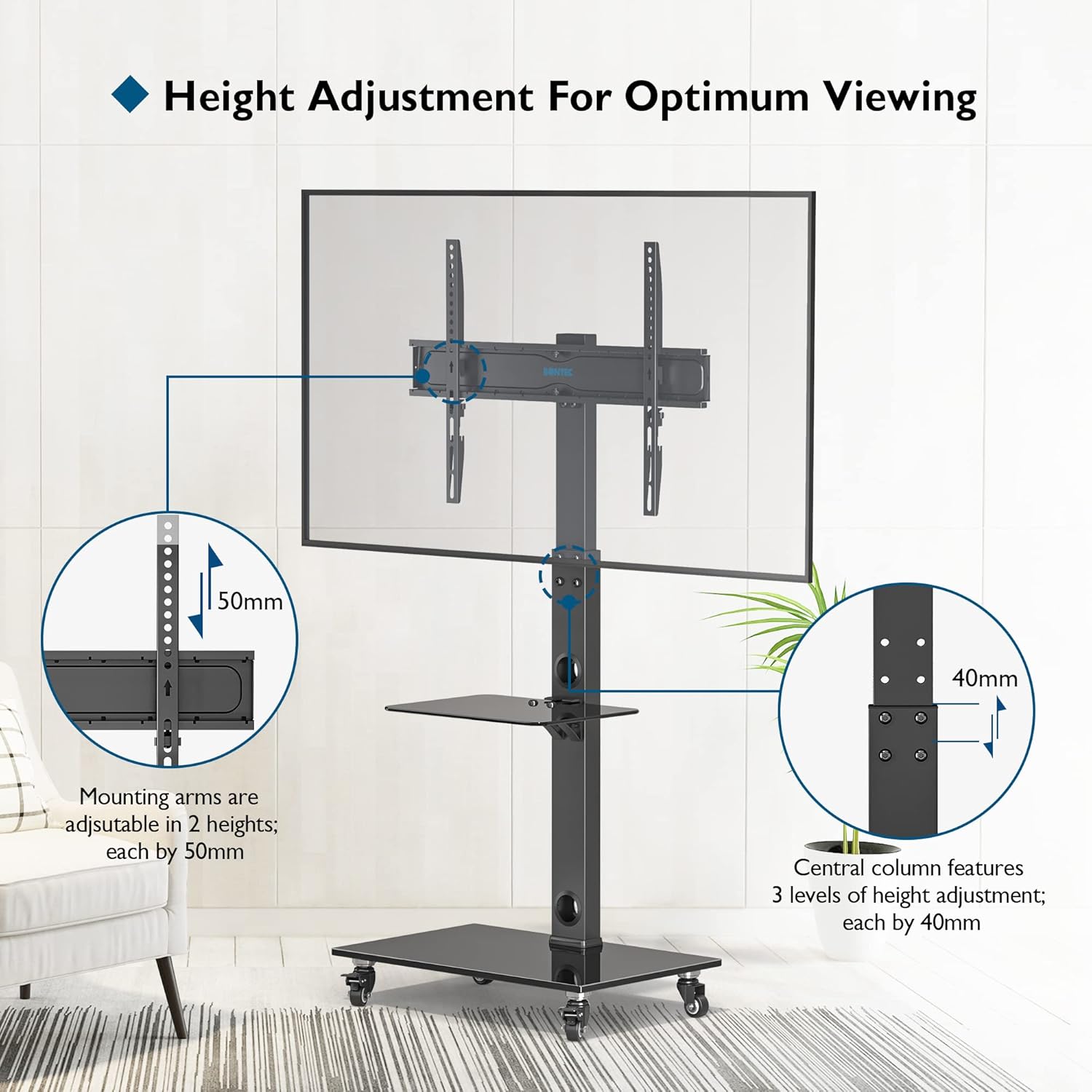 Bontec Supporto TV da Pavimento per TV 30-70 Pollici - immagine 2