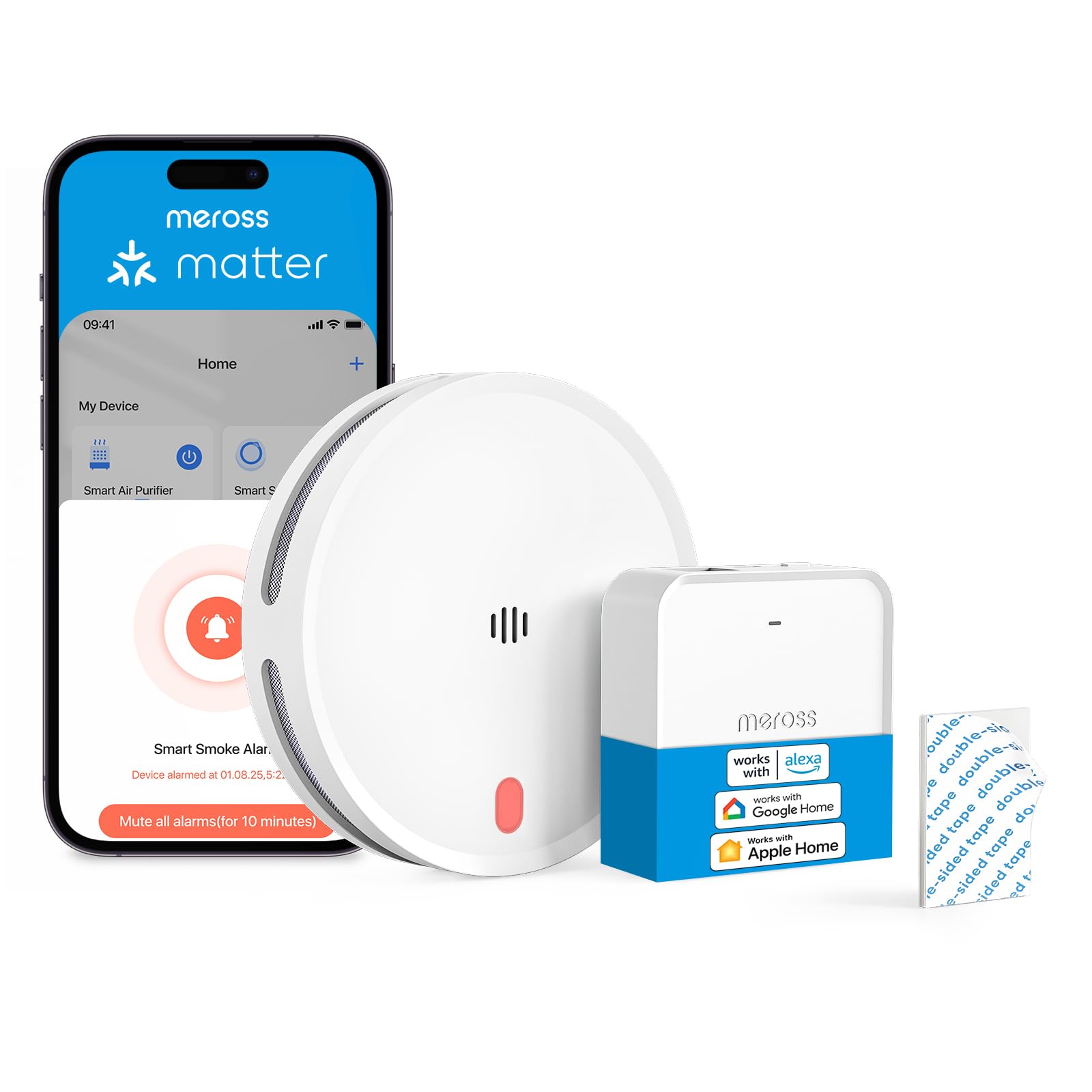 Meross Matter Rilevatore di Fumo WiFi con Hub MSH450