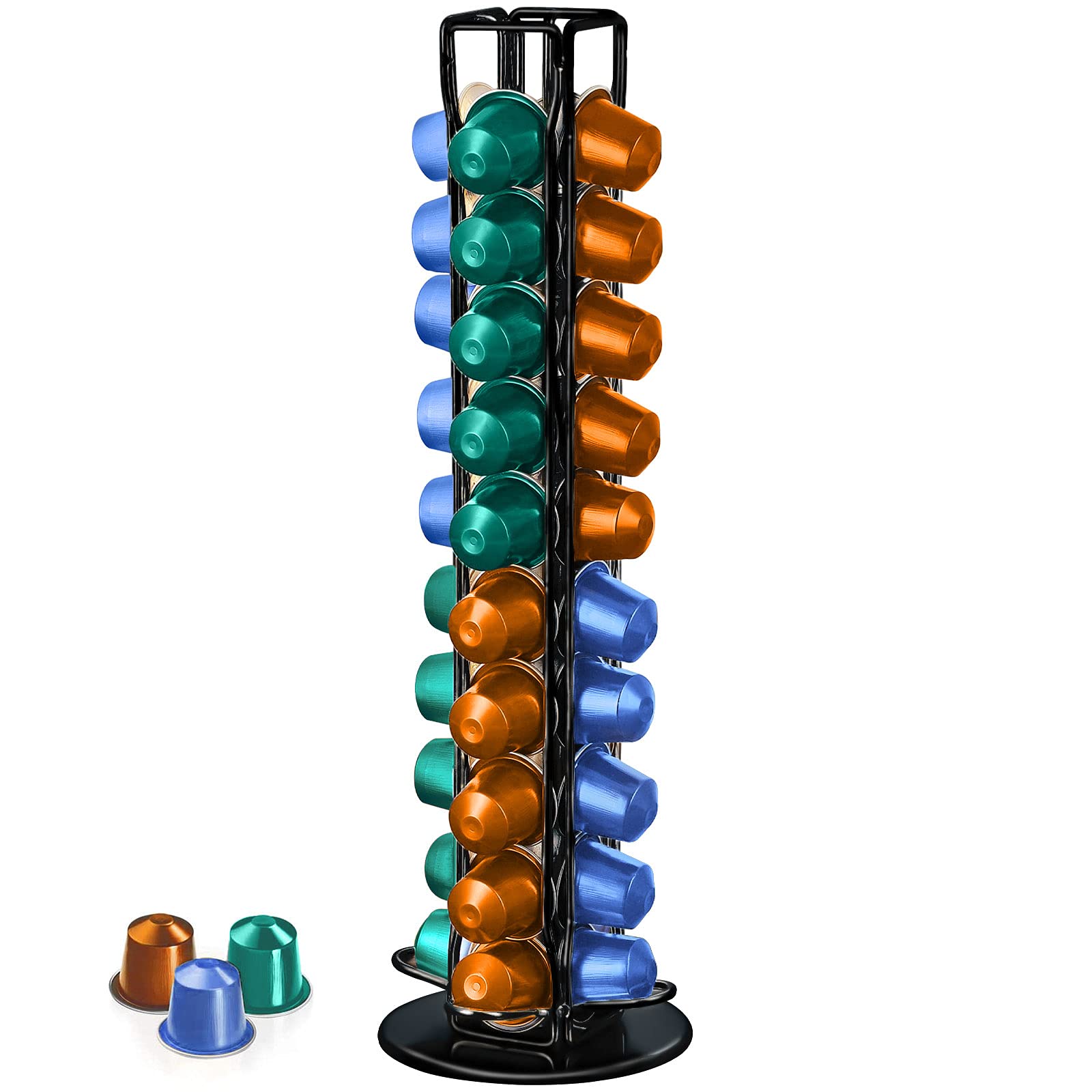 Porta capsule caffè Frasheng,Porta capsule per 40 capsule caffè,porta capsule girevoli 360°,Elegante e moderna finitura cromata,in Metallo,Robusto,durevole e facile da pulire,Nero