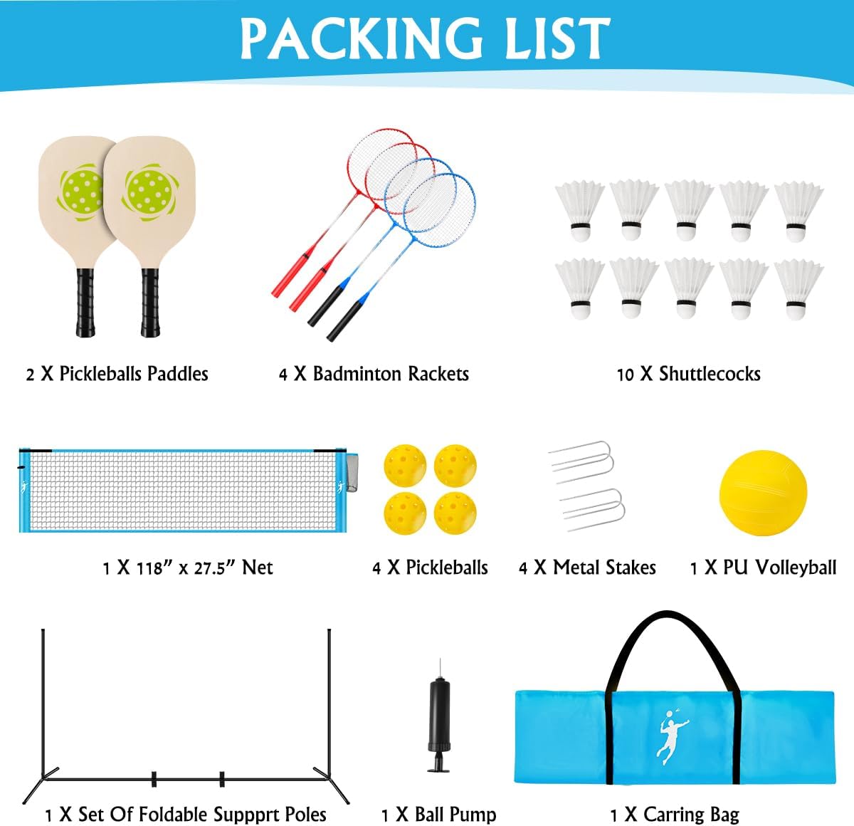 Rete Multisport Regolabile per Badminton e Pallavolo - immagine 5
