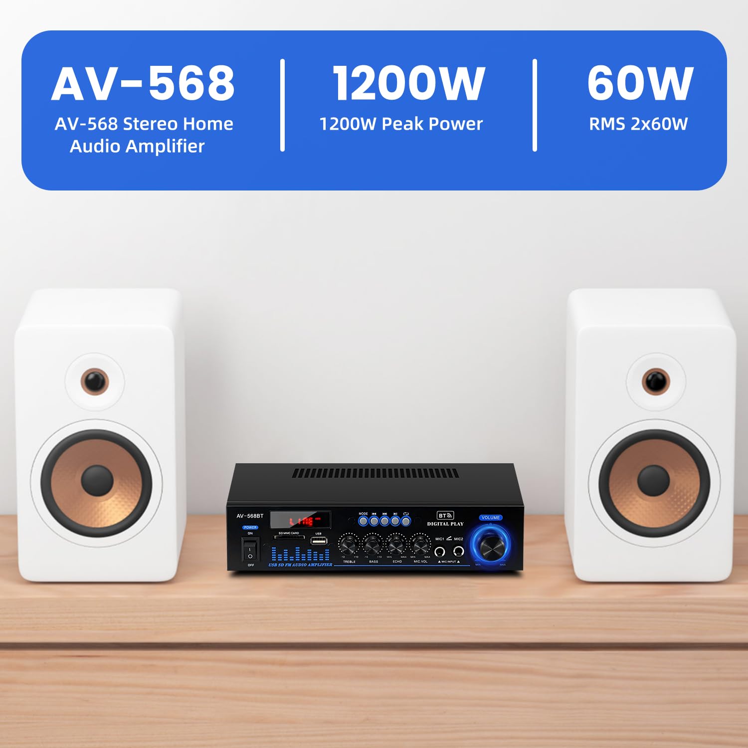 Amplificatore Bluetooth 5.0 RMS 60W x2 con Telecomando - immagine 2