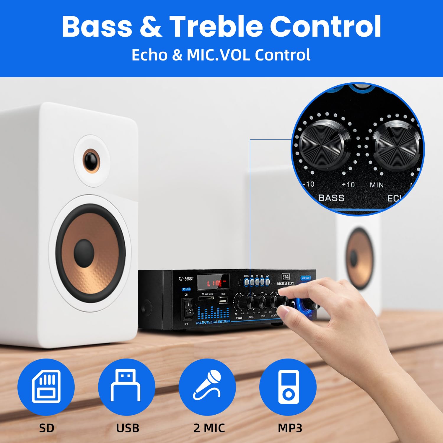 Amplificatore Bluetooth 5.0 RMS 60W x2 con Telecomando - immagine 3