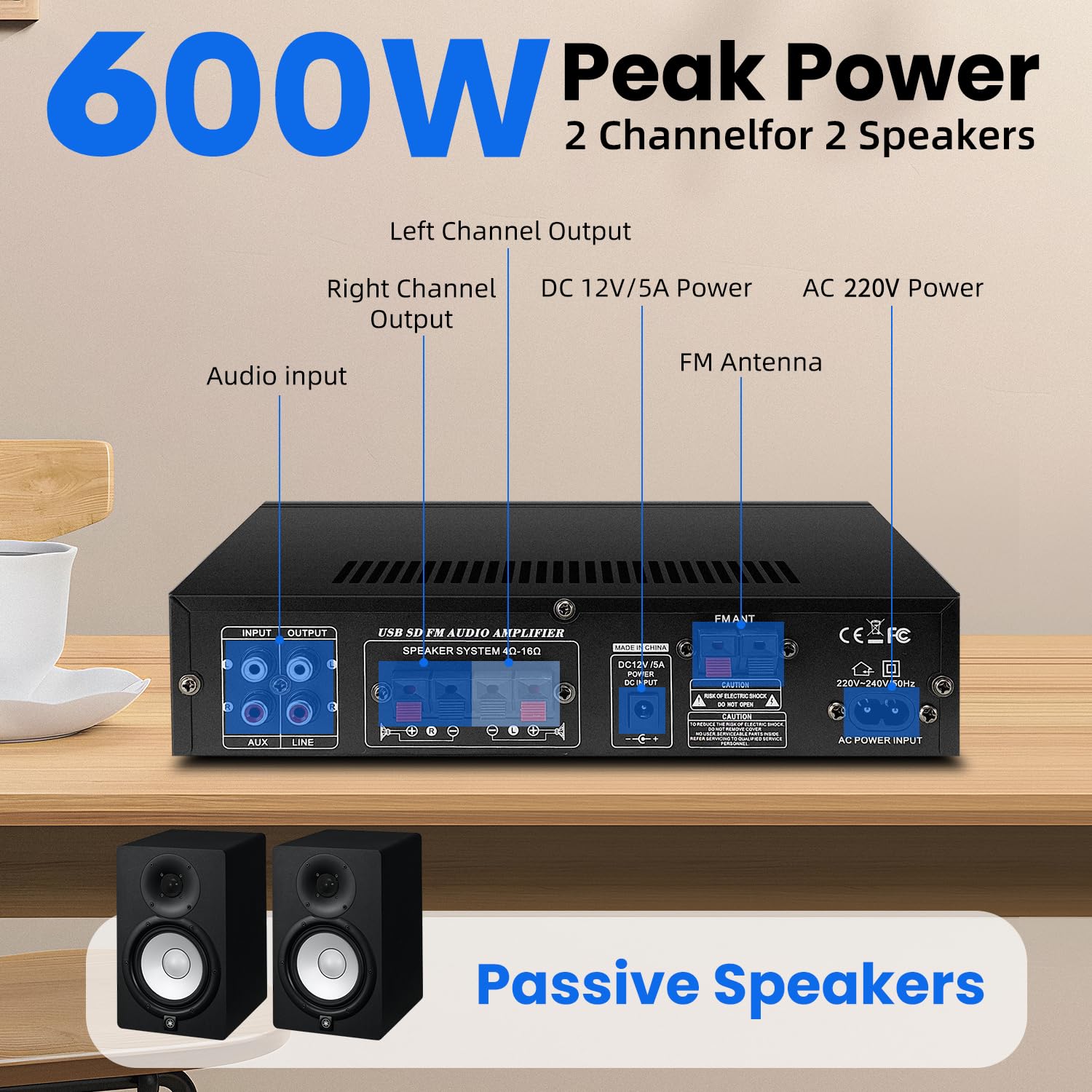 Amplificatore Bluetooth 5.0 RMS 60W x2 con Telecomando - immagine 5