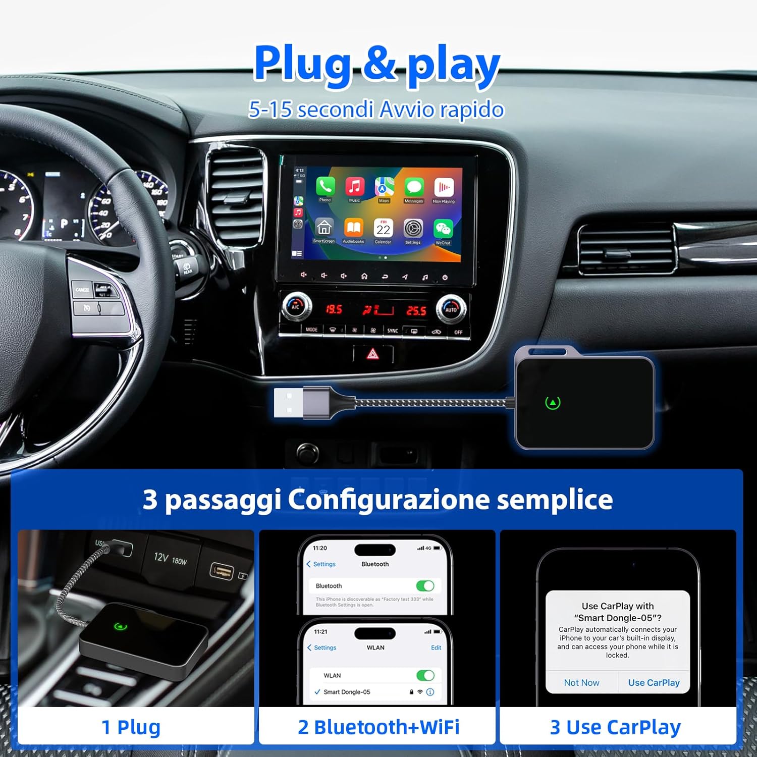 Lourcel Adattatore Carplay Wireless per Apple iPhone - immagine 4