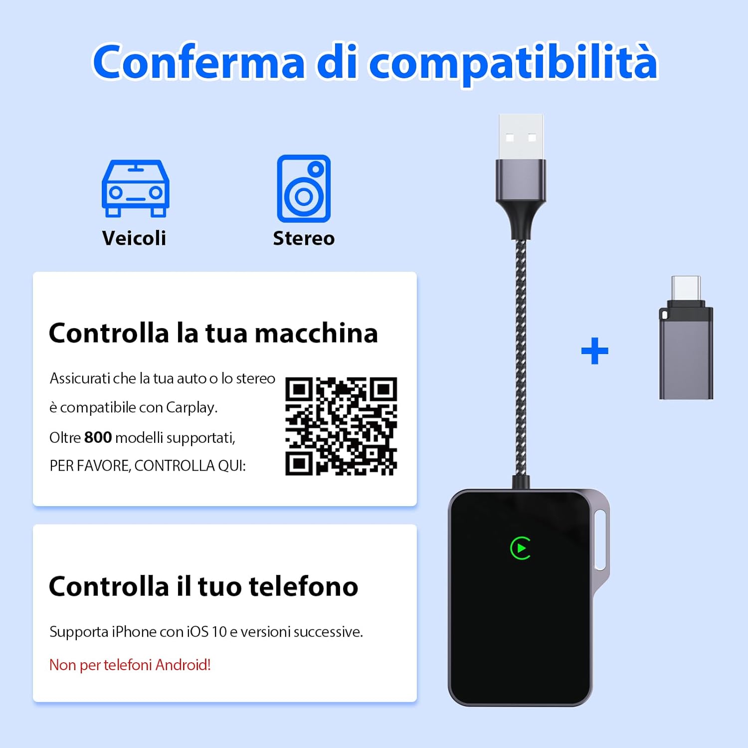 Lourcel Adattatore Carplay Wireless per Apple iPhone - immagine 6