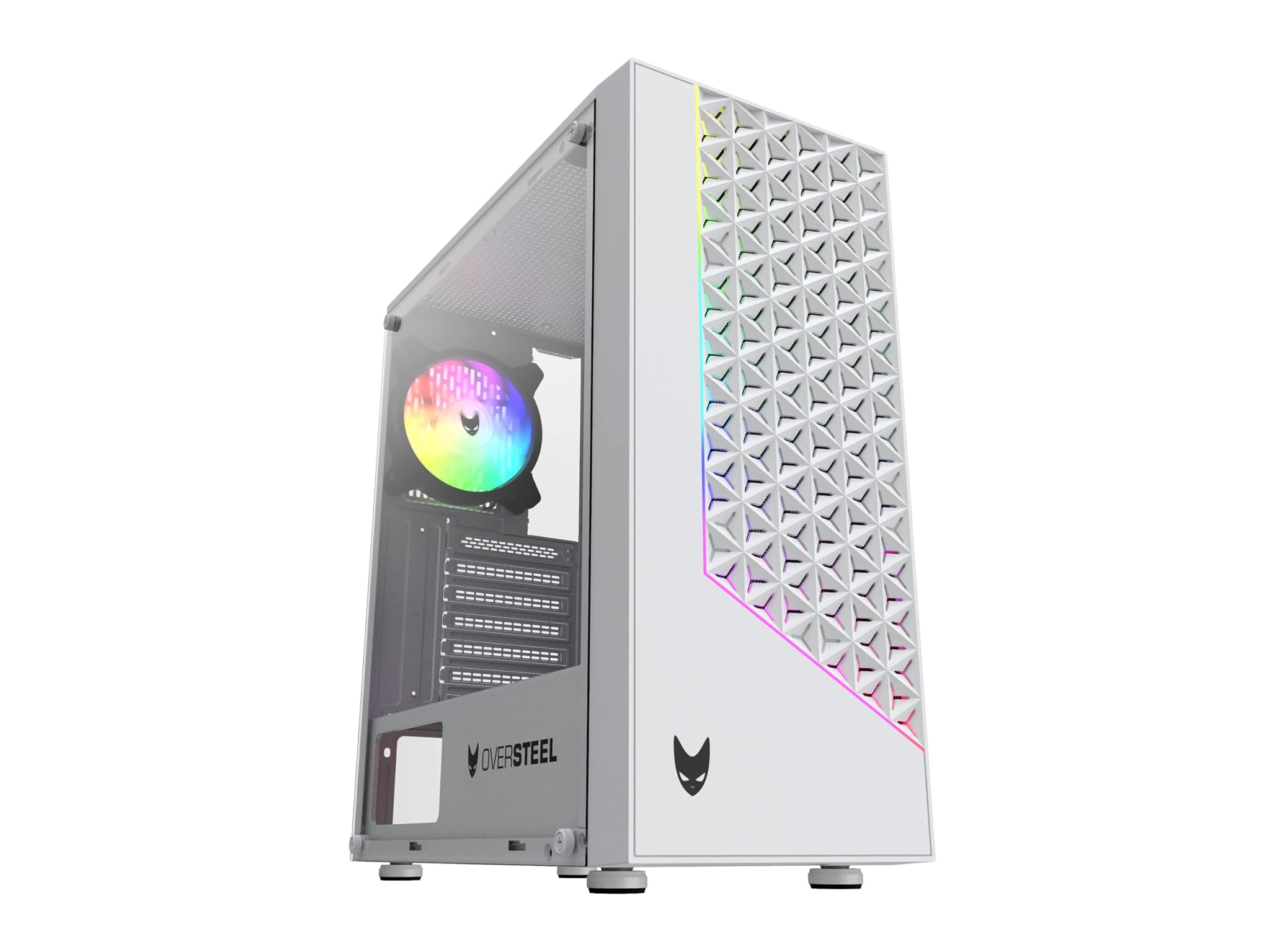Oversteel Iridium - Case PC Gaming con Ventola A-RGB, Bianco