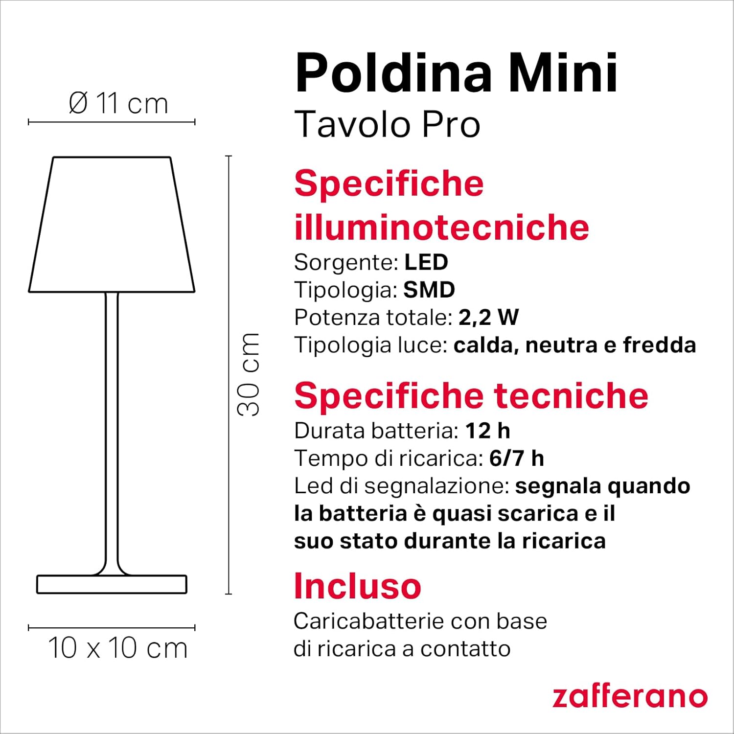 Zafferano Lampada Poldina Pro Mini Ricaricabile - immagine 4
