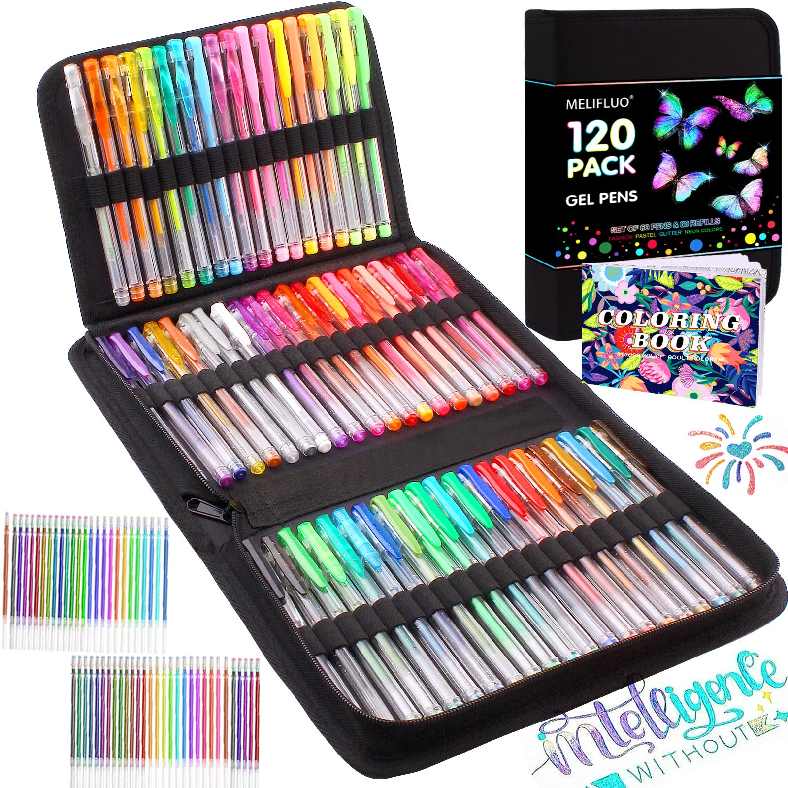 Melifluo Confezione 120 Penne Gel Colorate con Ricariche