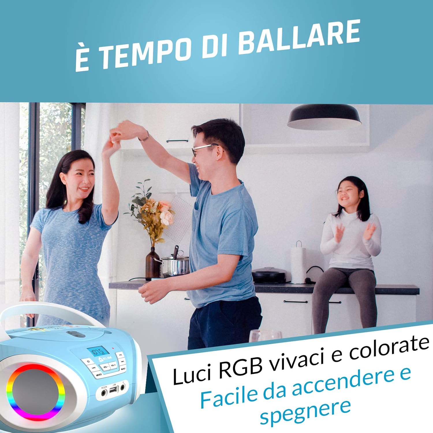 Klim Candy - Stereo per Bambini con Radio FM e CD, Blu - immagine 4