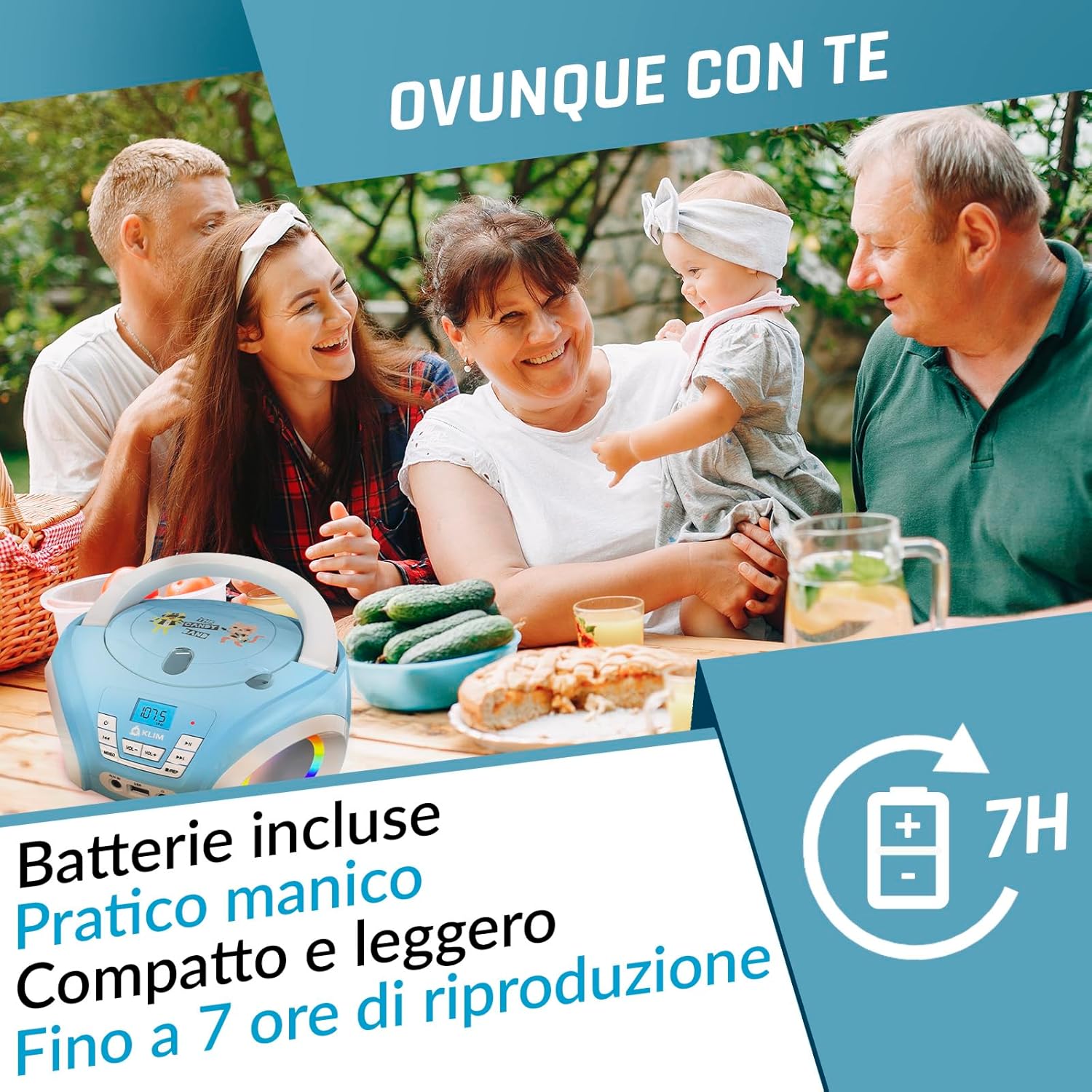 Klim Candy - Stereo per Bambini con Radio FM e CD, Blu - immagine 5