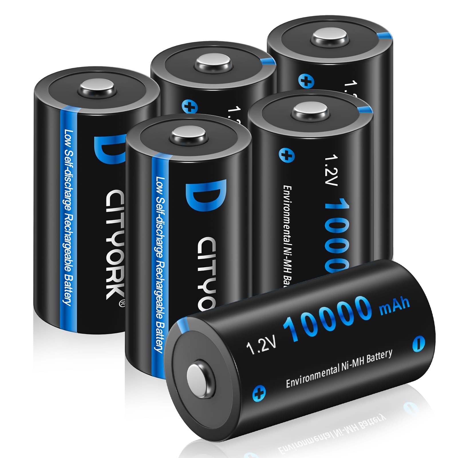 Cityork Batterie Ricaricabili Ni-MH D 10000mAh (6 pezzi)
