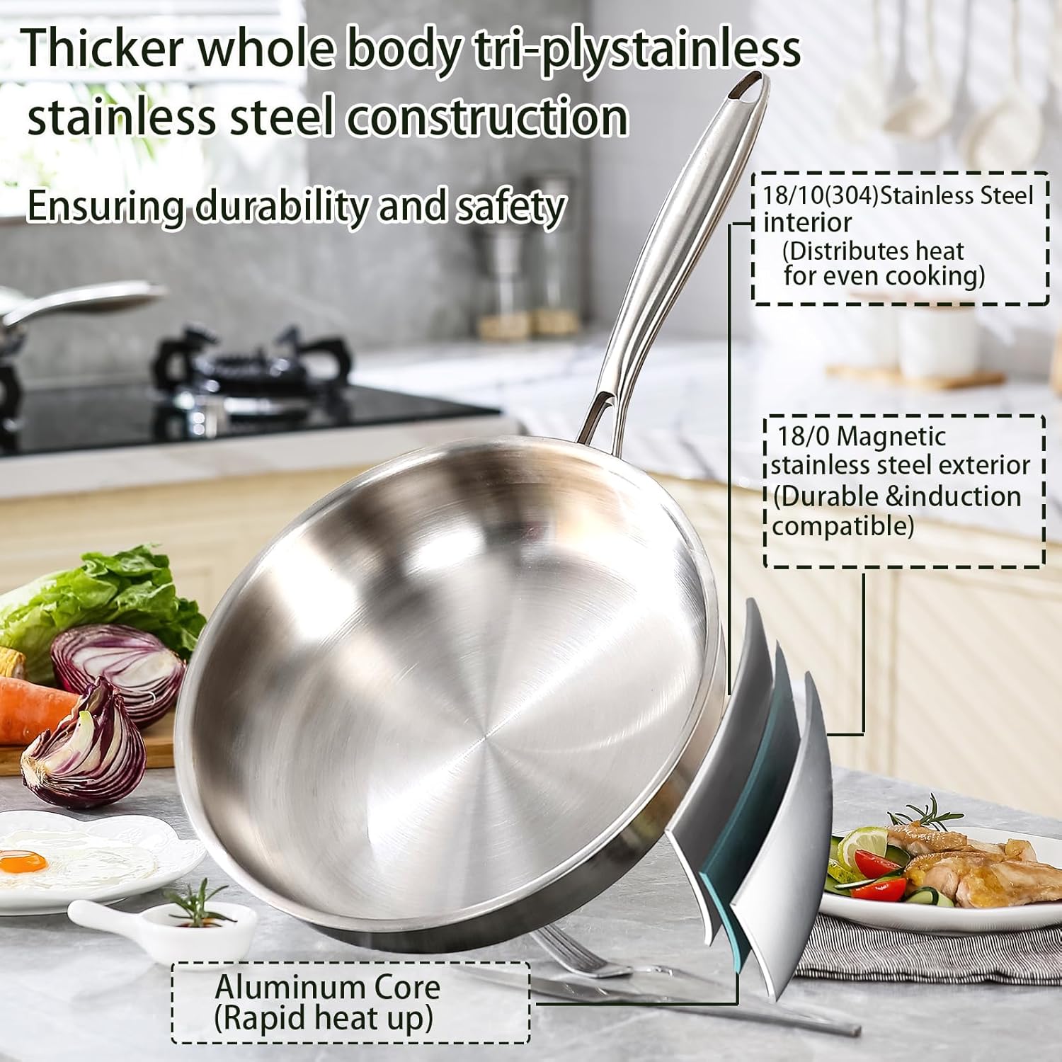 Padella Acciaio Inox Tre Strati 22cm - immagine 3