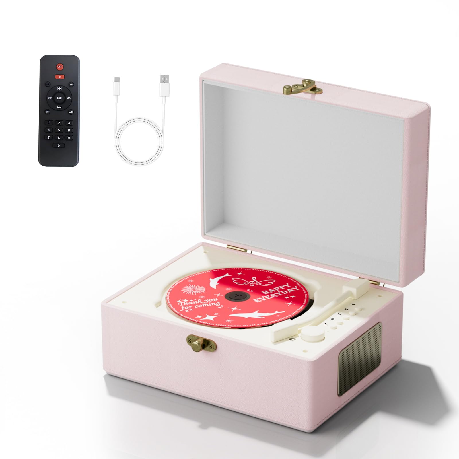 Yintiny Time Music Box lettore CD con altoparlanti per la casa (rosa)