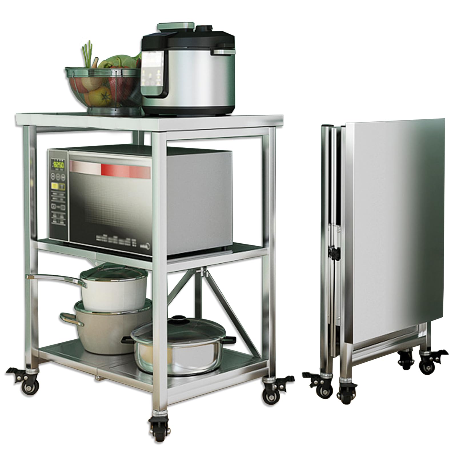 Amsxnoo Scaffalatura 3 Ripiani Pieghevole Acciaio Inox