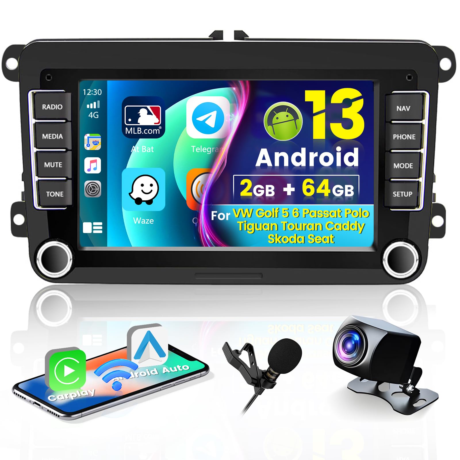 Hikity Autoradio Android 13 per VW Golf Tiguan Skoda