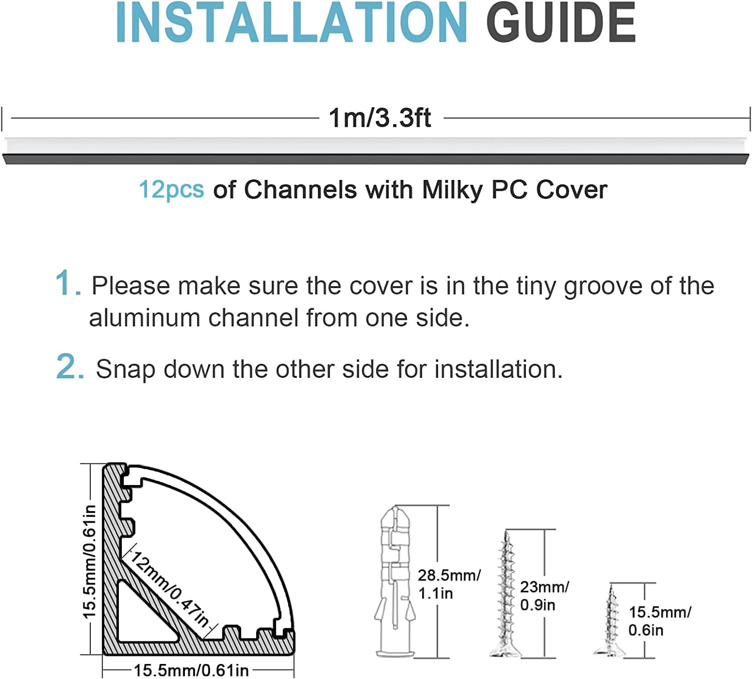 Profilo LED nero a V - 12 canali alluminio 3,3ft - immagine 4