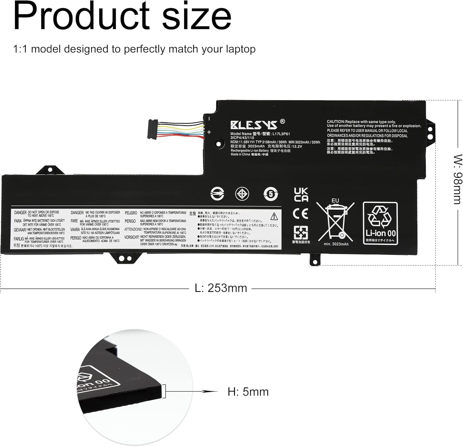 Blesys Batteria L17L3P61 per Lenovo IdeaPad Yoga - immagine 2