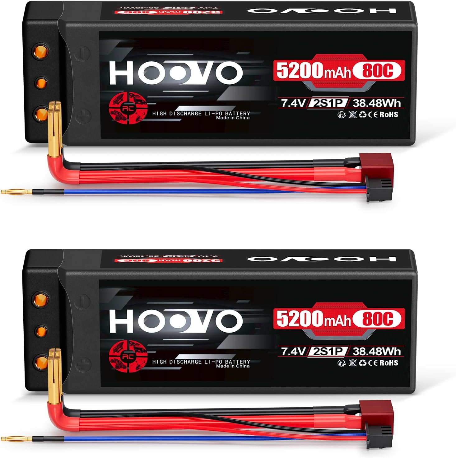 Hoovo Batteria 2S LiPo 7,4V 5200mAh RC (2 confezioni) - immagine 1