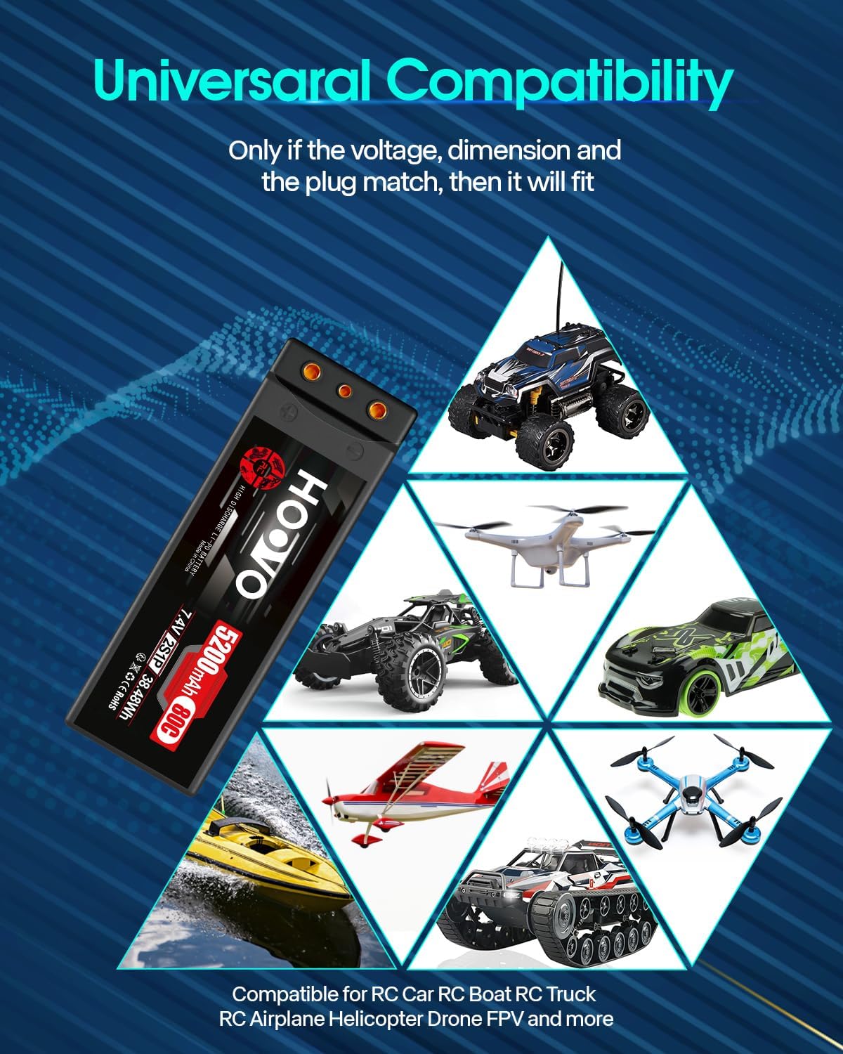 Hoovo Batteria 2S LiPo 7,4V 5200mAh RC (2 confezioni) - immagine 6