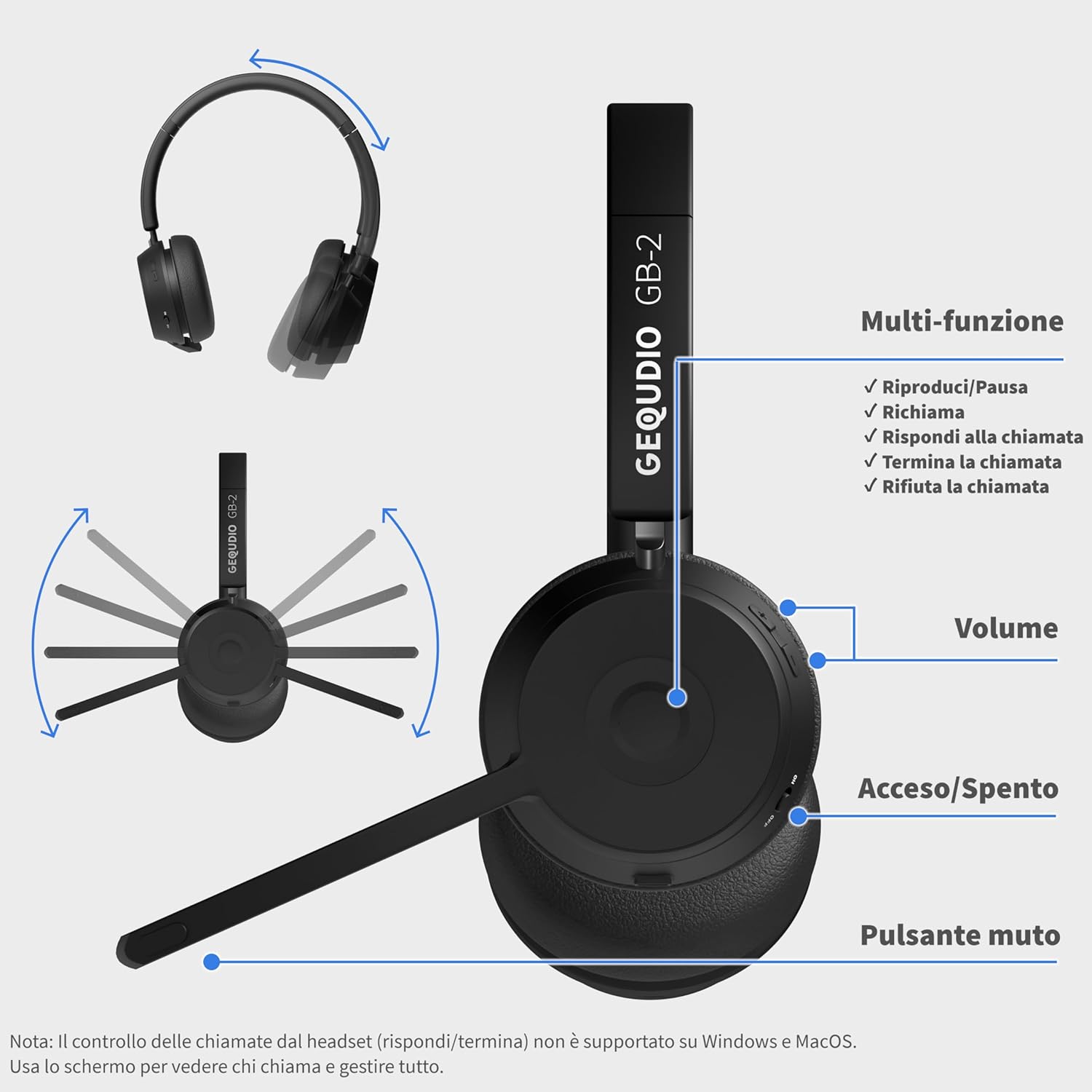 Gequdio GB-2 Cuffie Bluetooth con Microfono - immagine 7