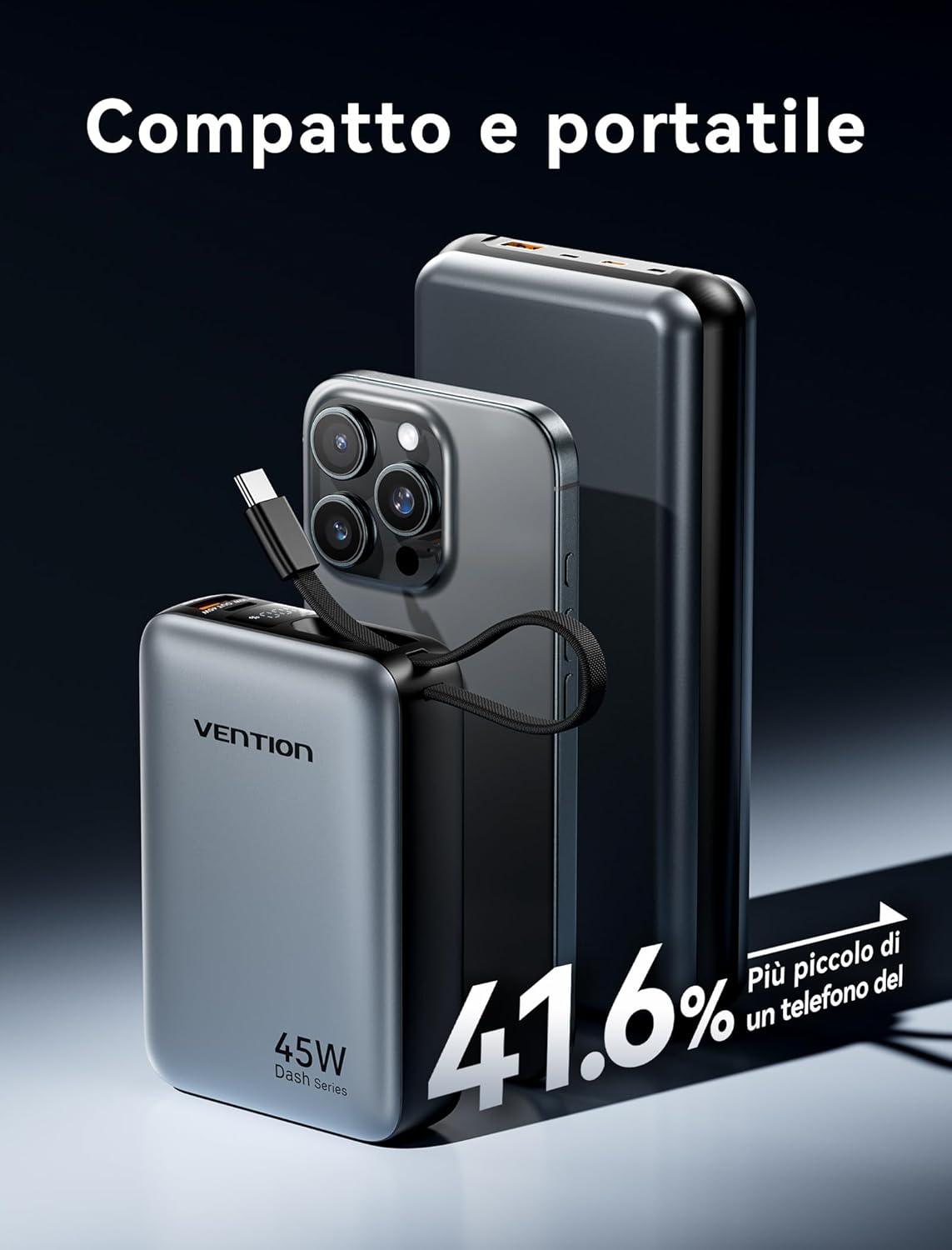 Vention Mini Power Bank 45W 20000mAh con Cavo USB-C - immagine 7