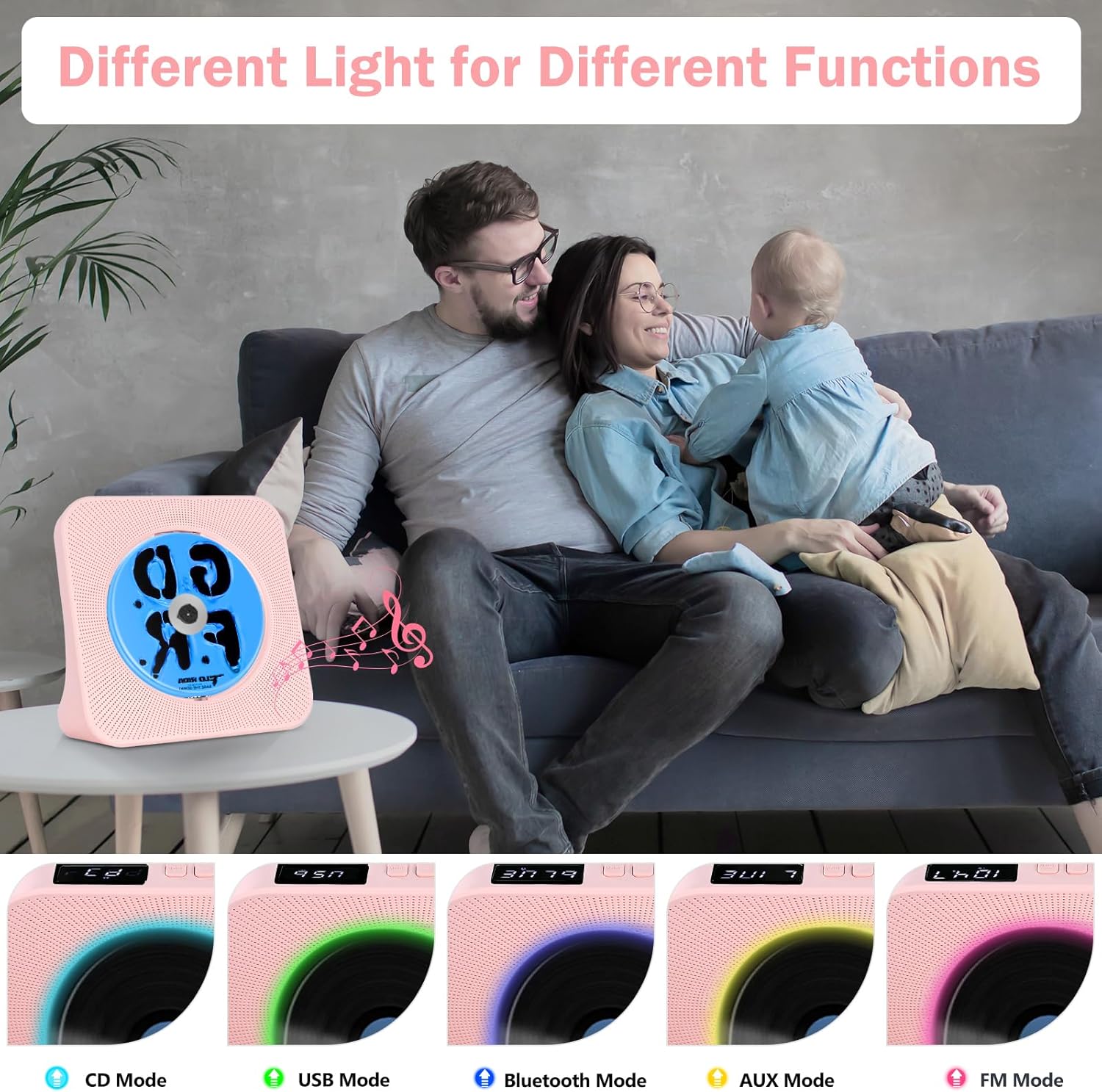 Lettore CD Portatile Bluetooth 4000mAh, Rosa - immagine 3