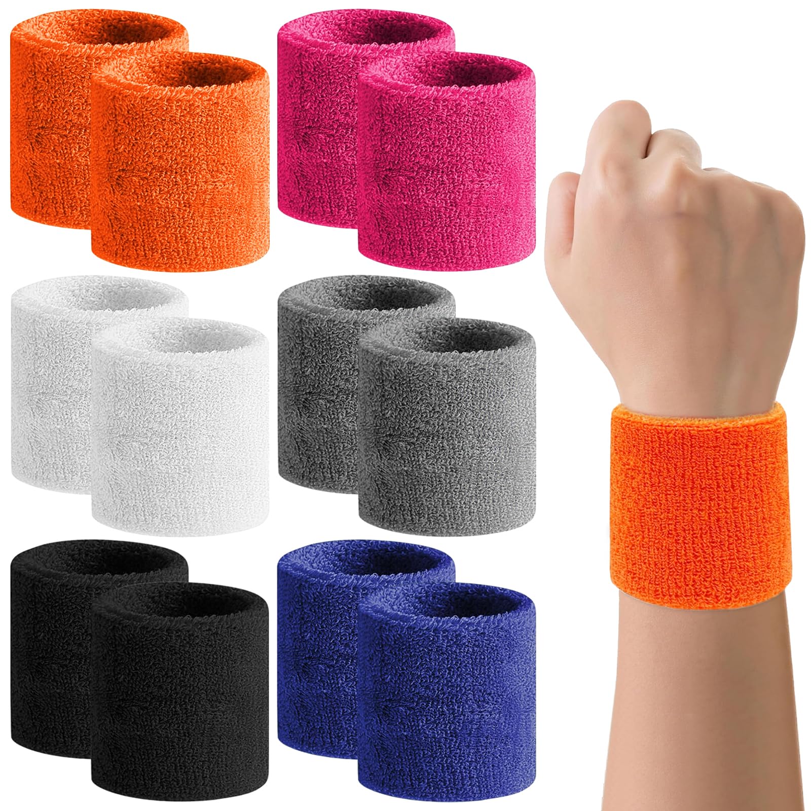 12 Pezzi Polsino Sportivo, 6 Colori Polsini Tergisudore, Polsini Palestra da Donna e Uomo, Polsino Sportivo Elastici per Tennis, Ginnastica, Calcio, Basket, Corsa