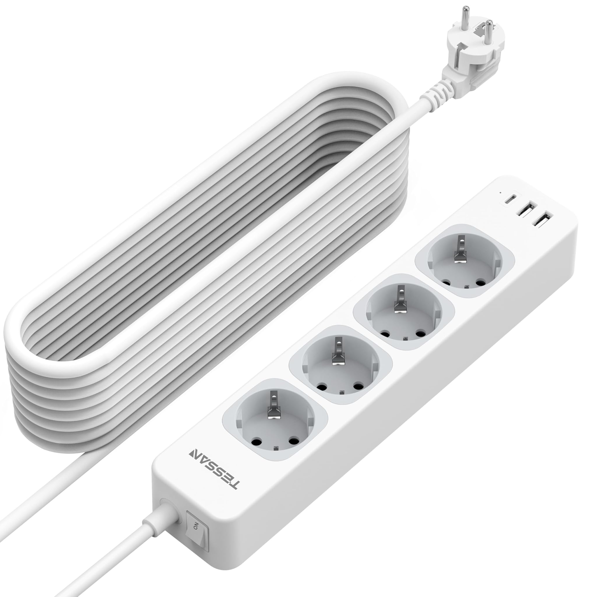 Tessan Ciabatta Multipresa 7 in 1 con USB C e 3 USB 10 Metri
