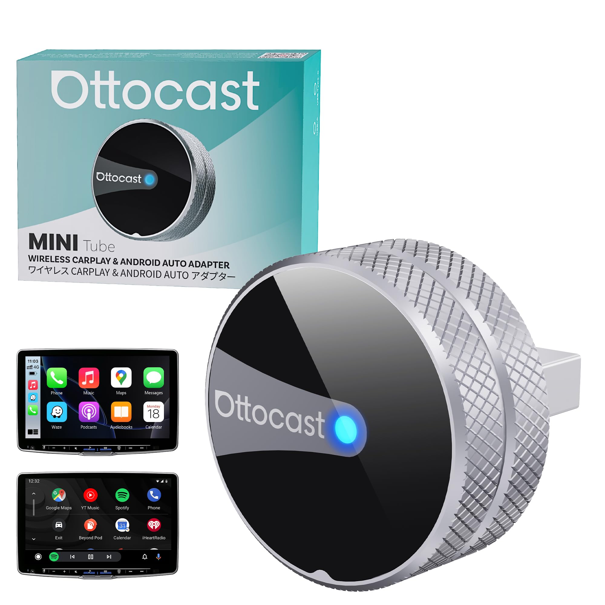 Ottocast Mini Tube 2026 - Adattatore Wireless CarPlay & Android Auto