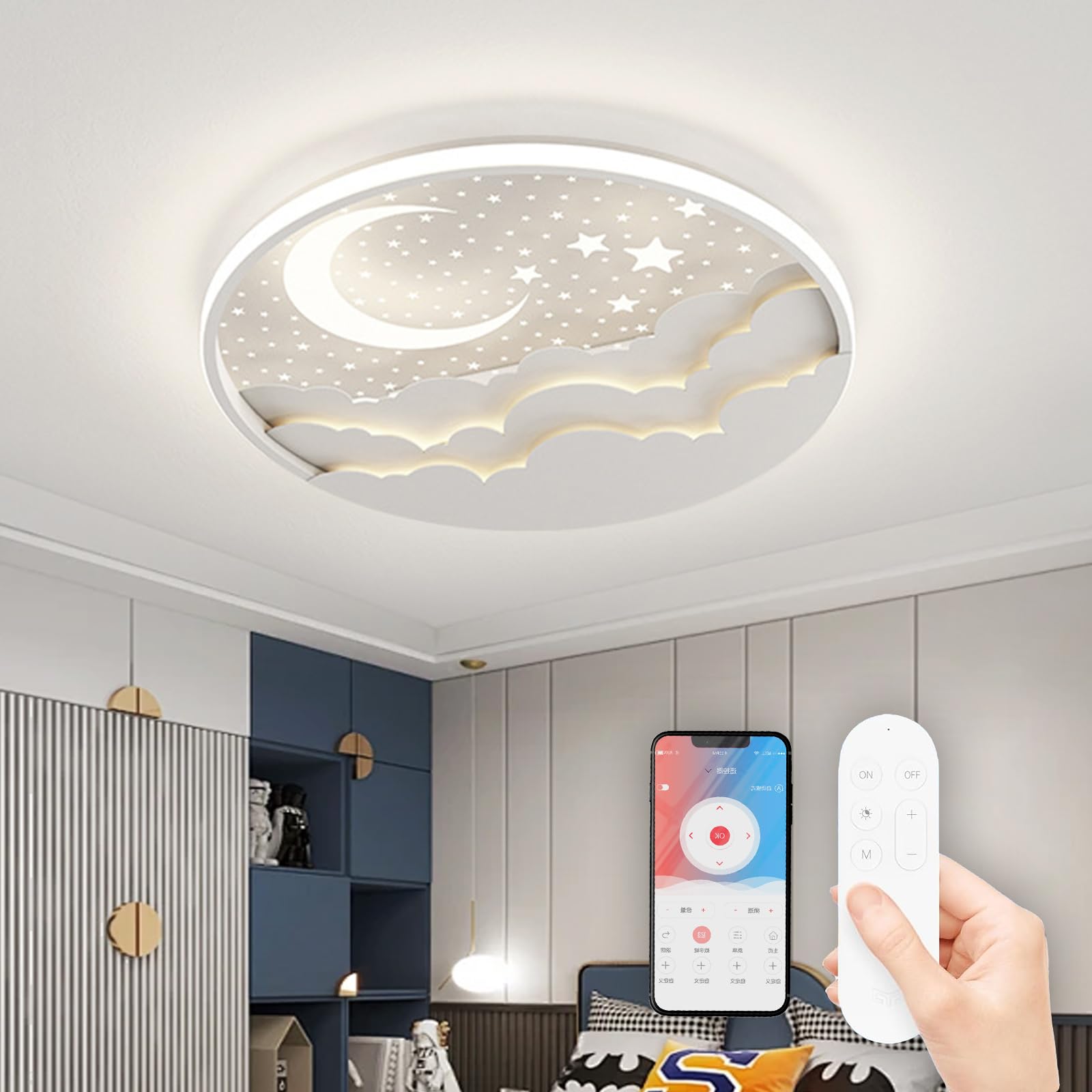 Rrbest Lampada Soffitto LED Bambini Stella e Luna Dimmerabile