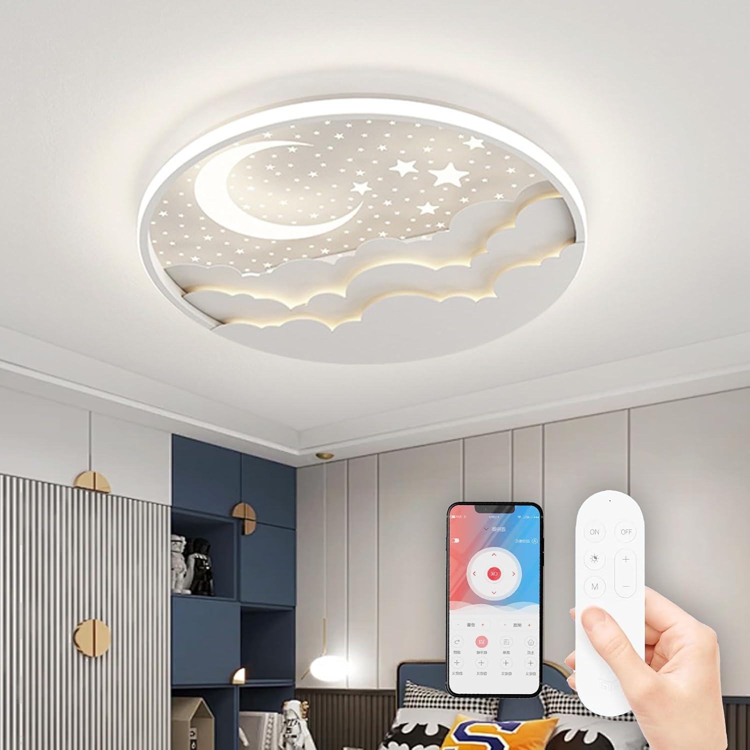 Rrbest Lampada Soffitto LED Bambini Stella e Luna Dimmerabile - immagine 1