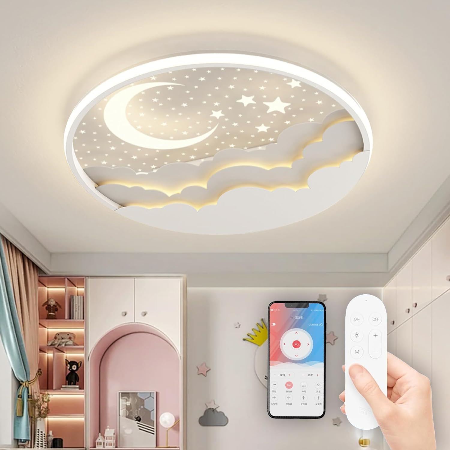 Rrbest Lampada Soffitto LED Bambini Stella e Luna Dimmerabile - immagine 2