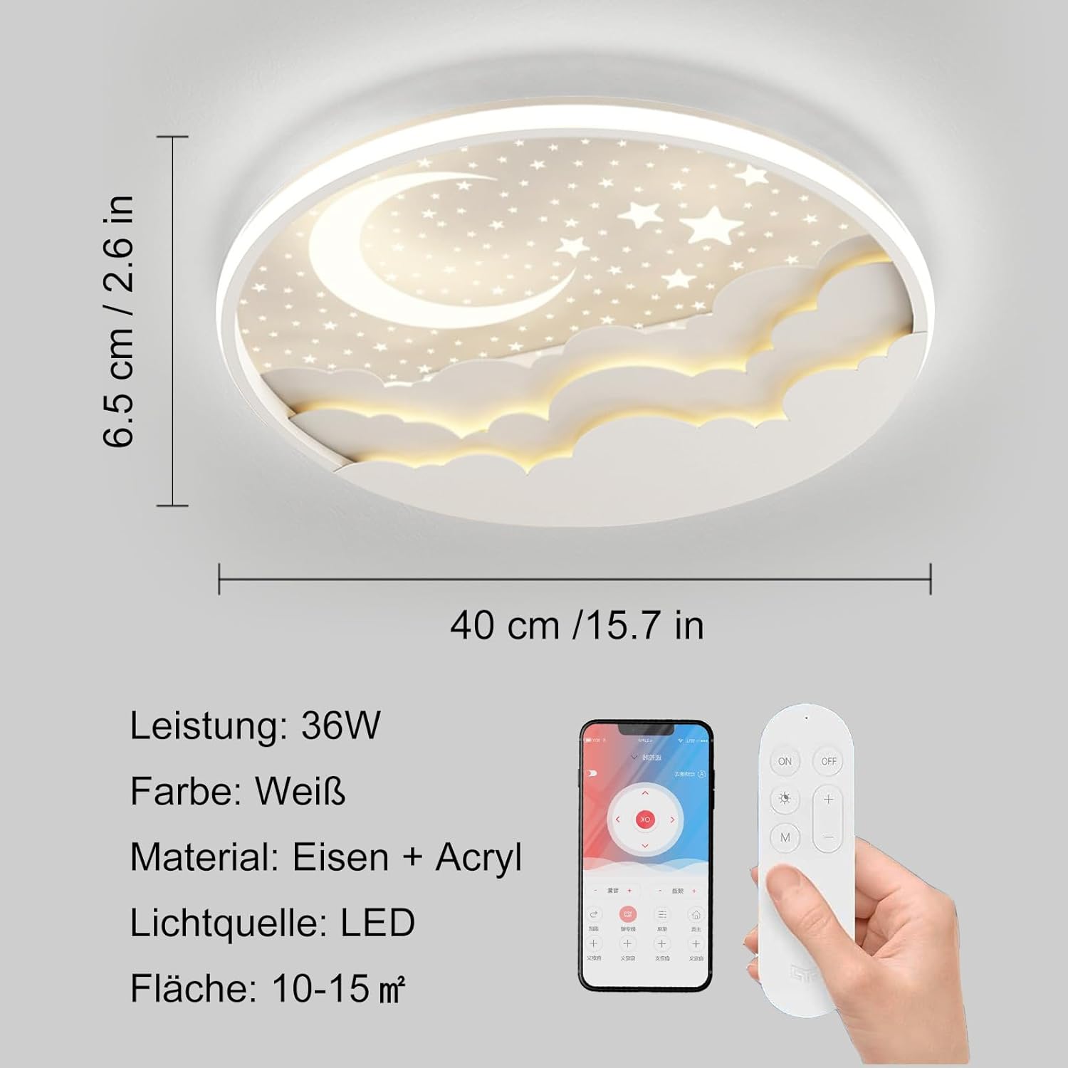 Rrbest Lampada Soffitto LED Bambini Stella e Luna Dimmerabile - immagine 5