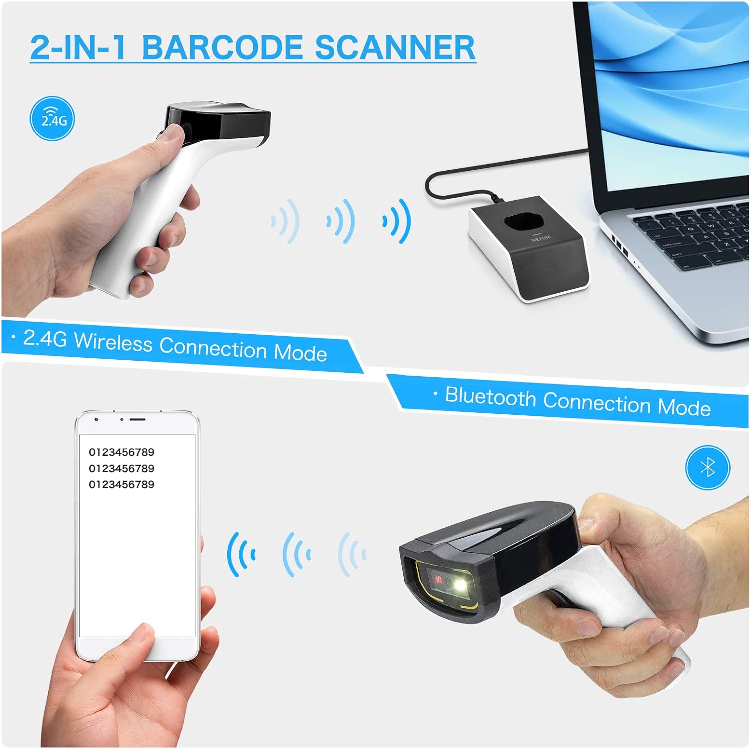 Netum Scanner Codici a Barre 2D Wireless Bluetooth DS7500-WH - immagine 4