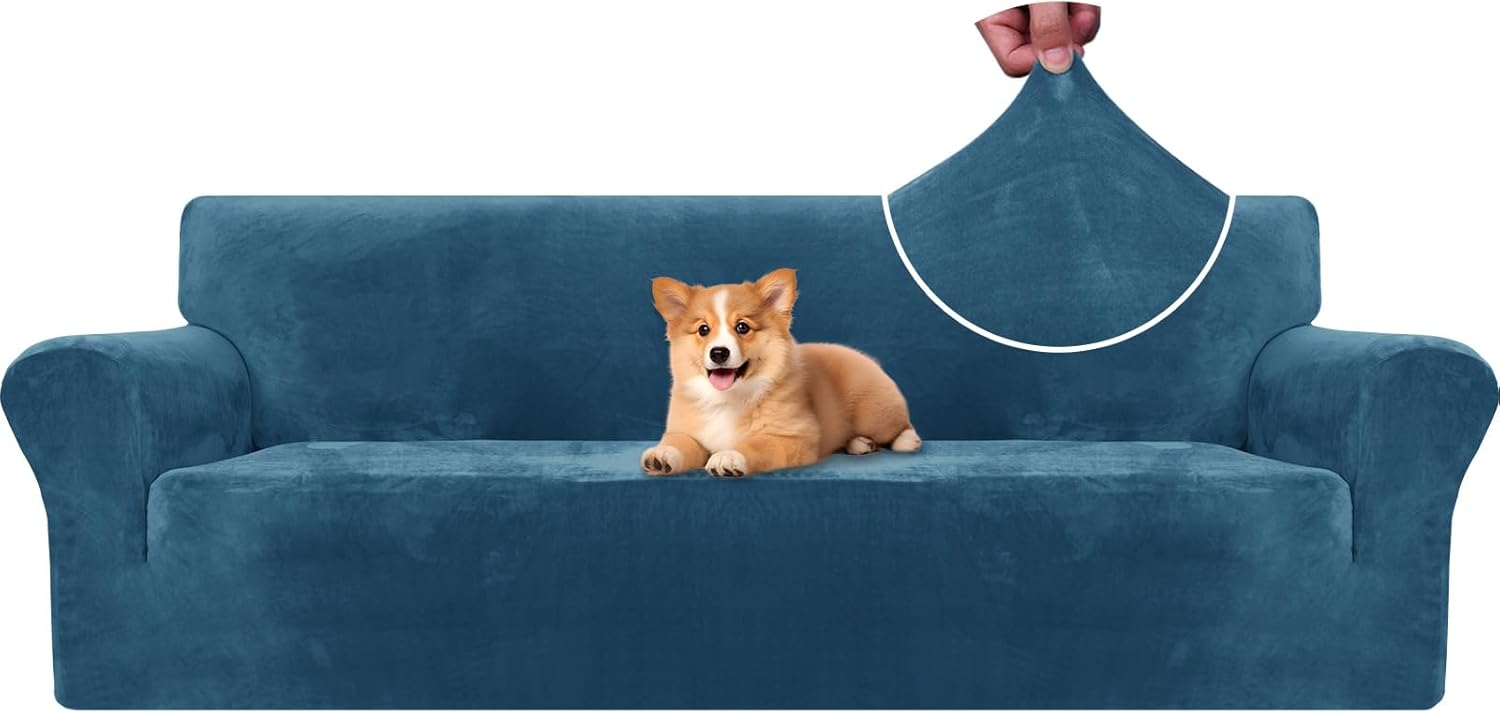 CYCMACO Copridivano Velluto Spesso 4 Posti, Blu Pavone - immagine 1