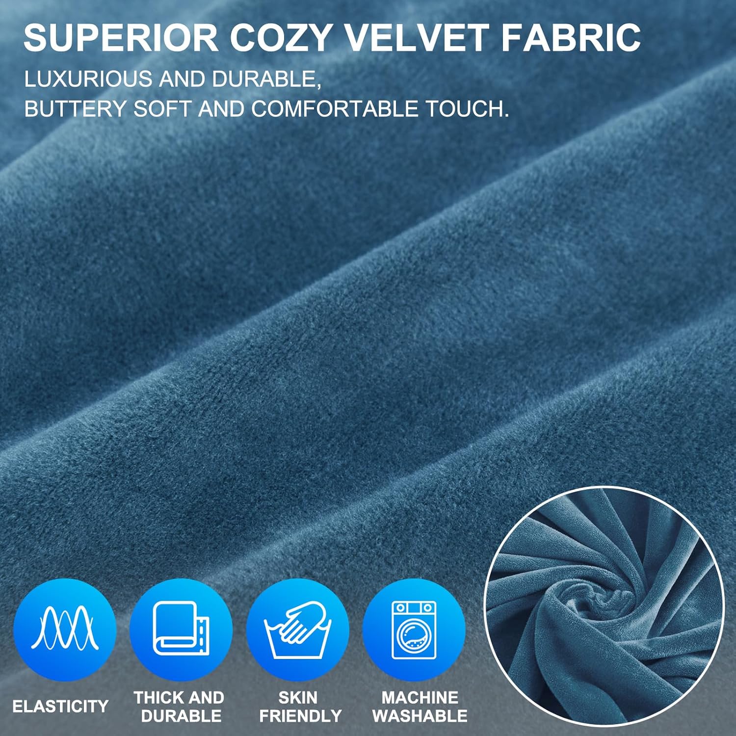 CYCMACO Copridivano Velluto Spesso 4 Posti, Blu Pavone - immagine 3