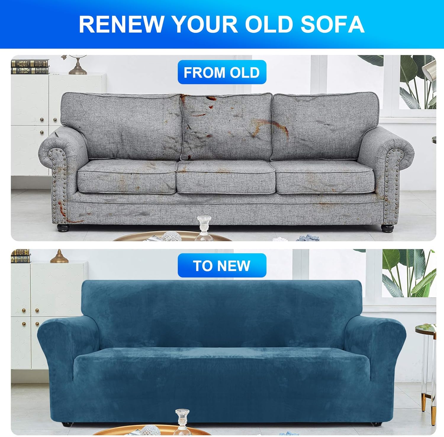 CYCMACO Copridivano Velluto Spesso 4 Posti, Blu Pavone - immagine 5