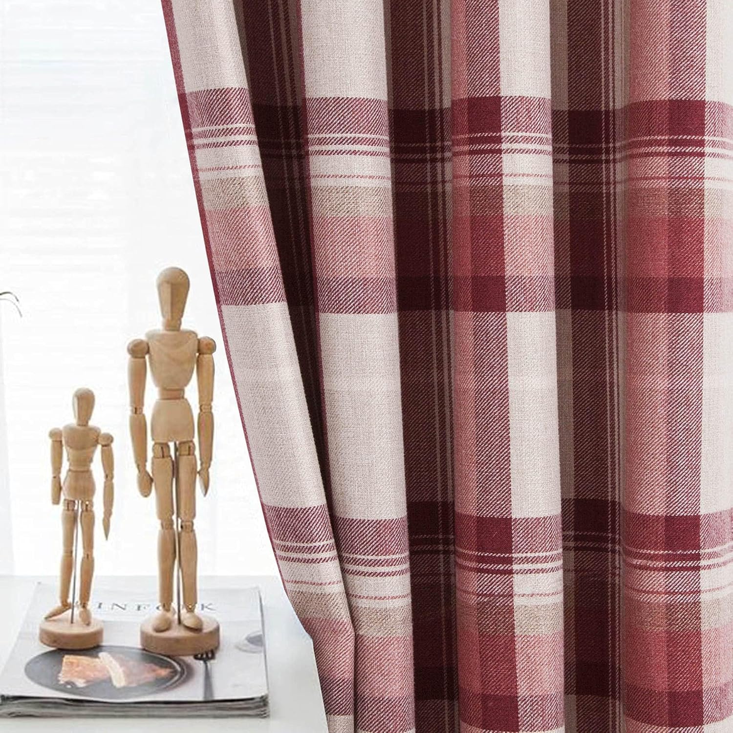 Always4u Tende Oscuranti a Quadretti 140x245 cm, Rosso - immagine 6