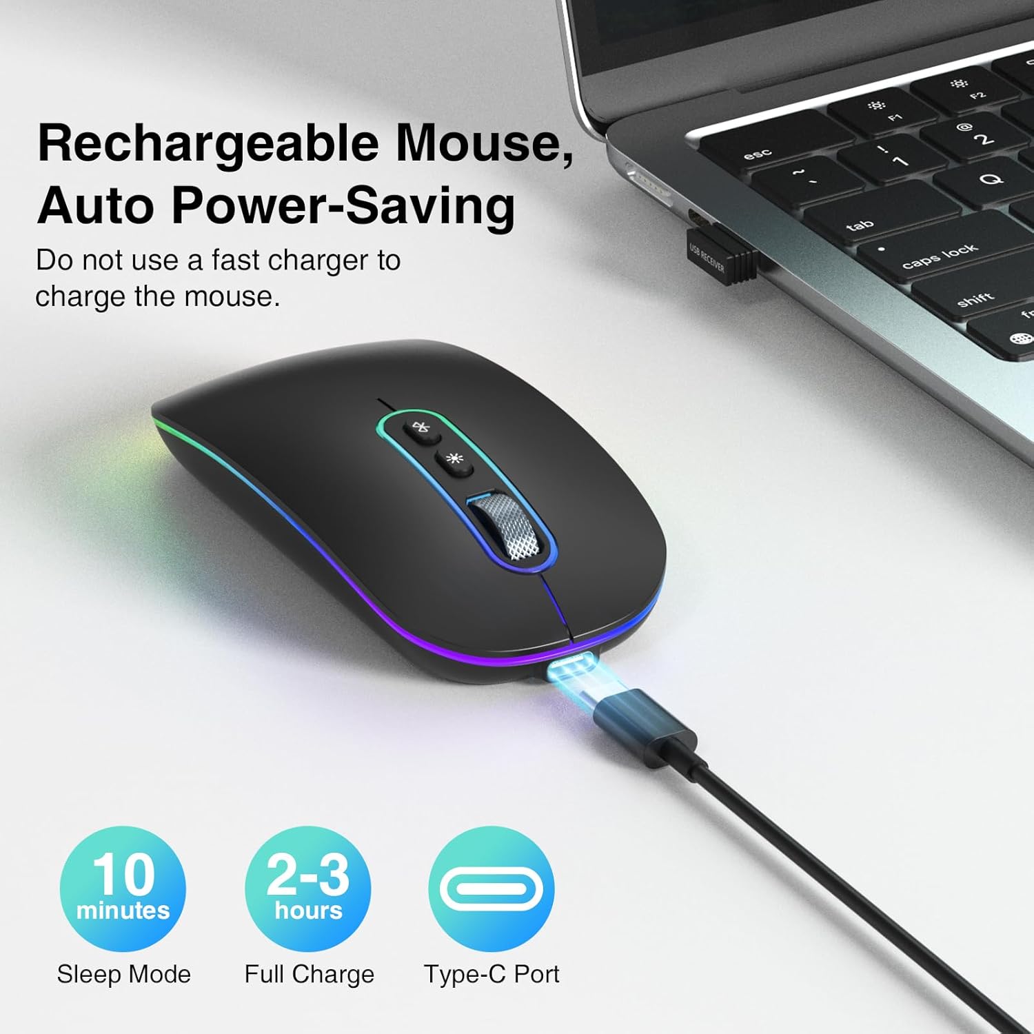 Cimetech Mouse Wireless Ricaricabile 2.4G e Bluetooth, Nero - immagine 3
