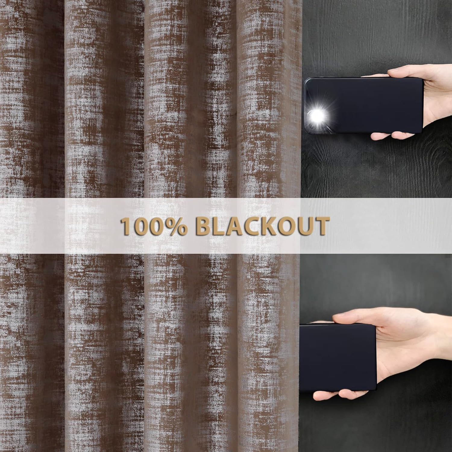 Always4u Tende Oscuranti Velluto Argentato, Marrone Moka - immagine 3