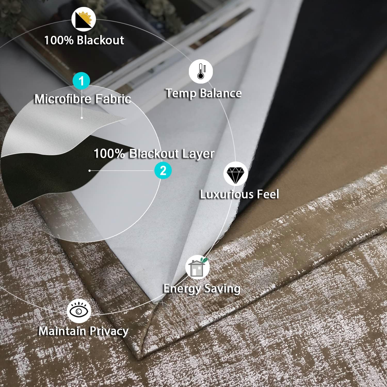 Always4u Tende Oscuranti Velluto Argentato, Marrone Moka - immagine 5