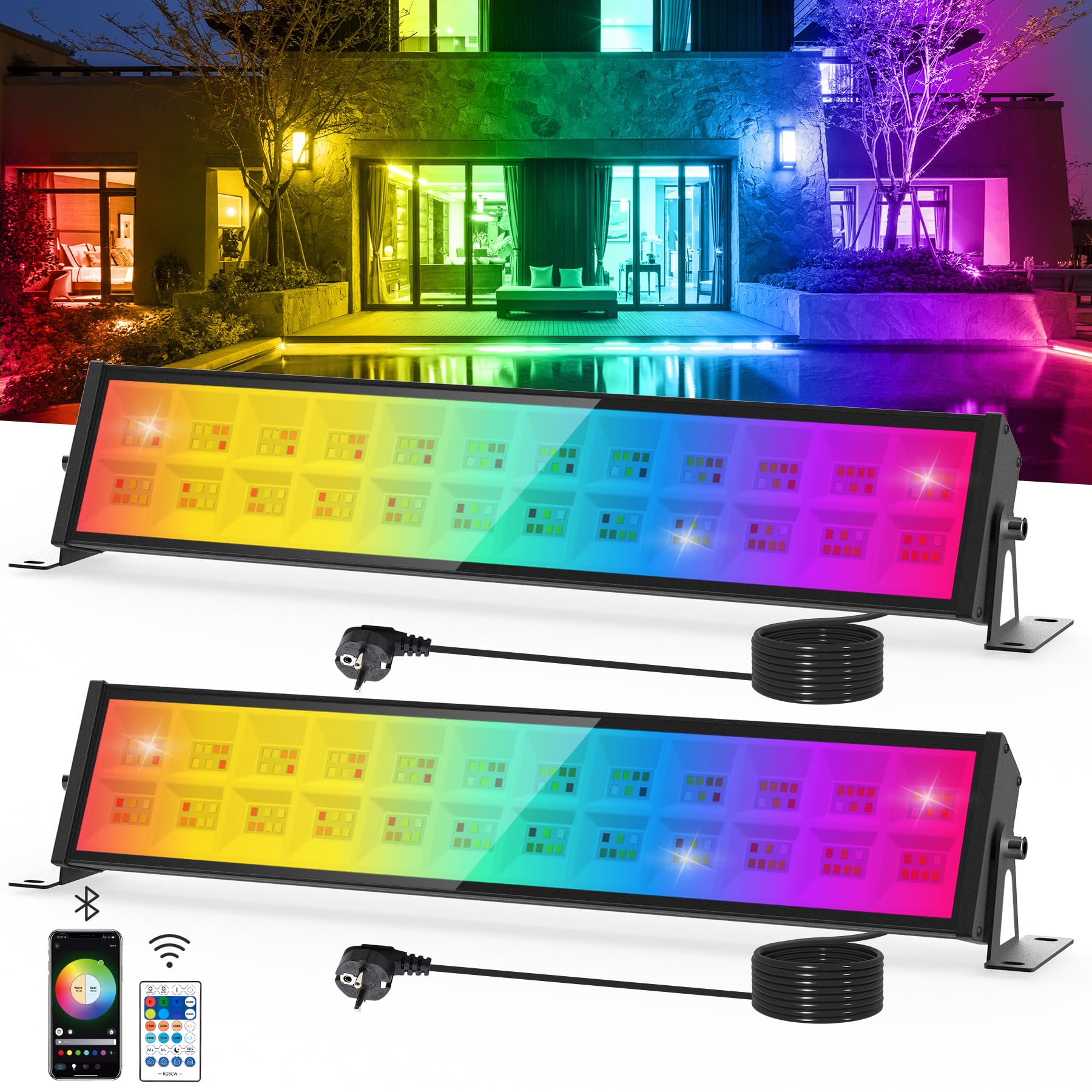 Natpow Faretto LED da Esterno 72W RGB 2 pezzi