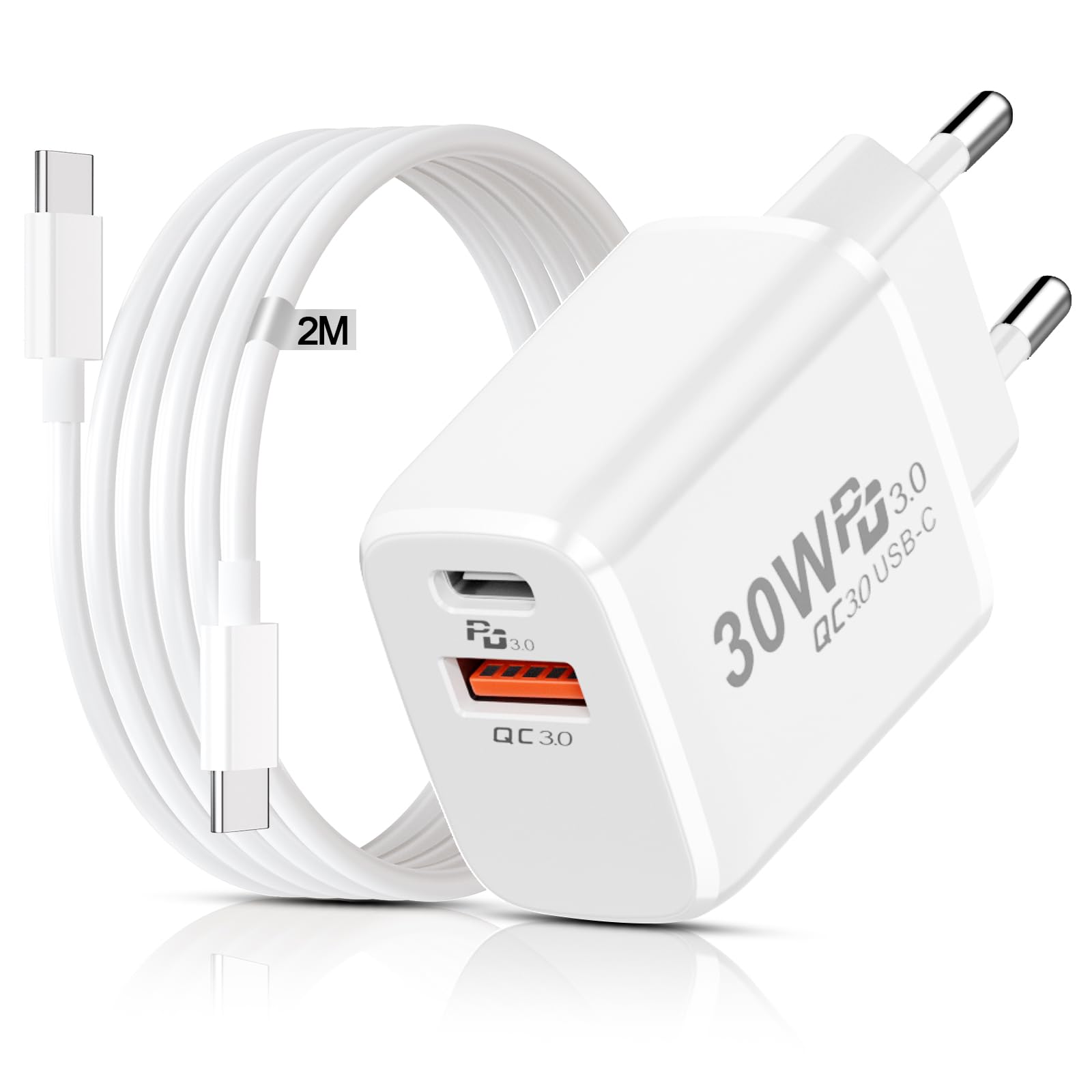 Caricatore USB C 30W PD&QC3.0 con Cavo 2M