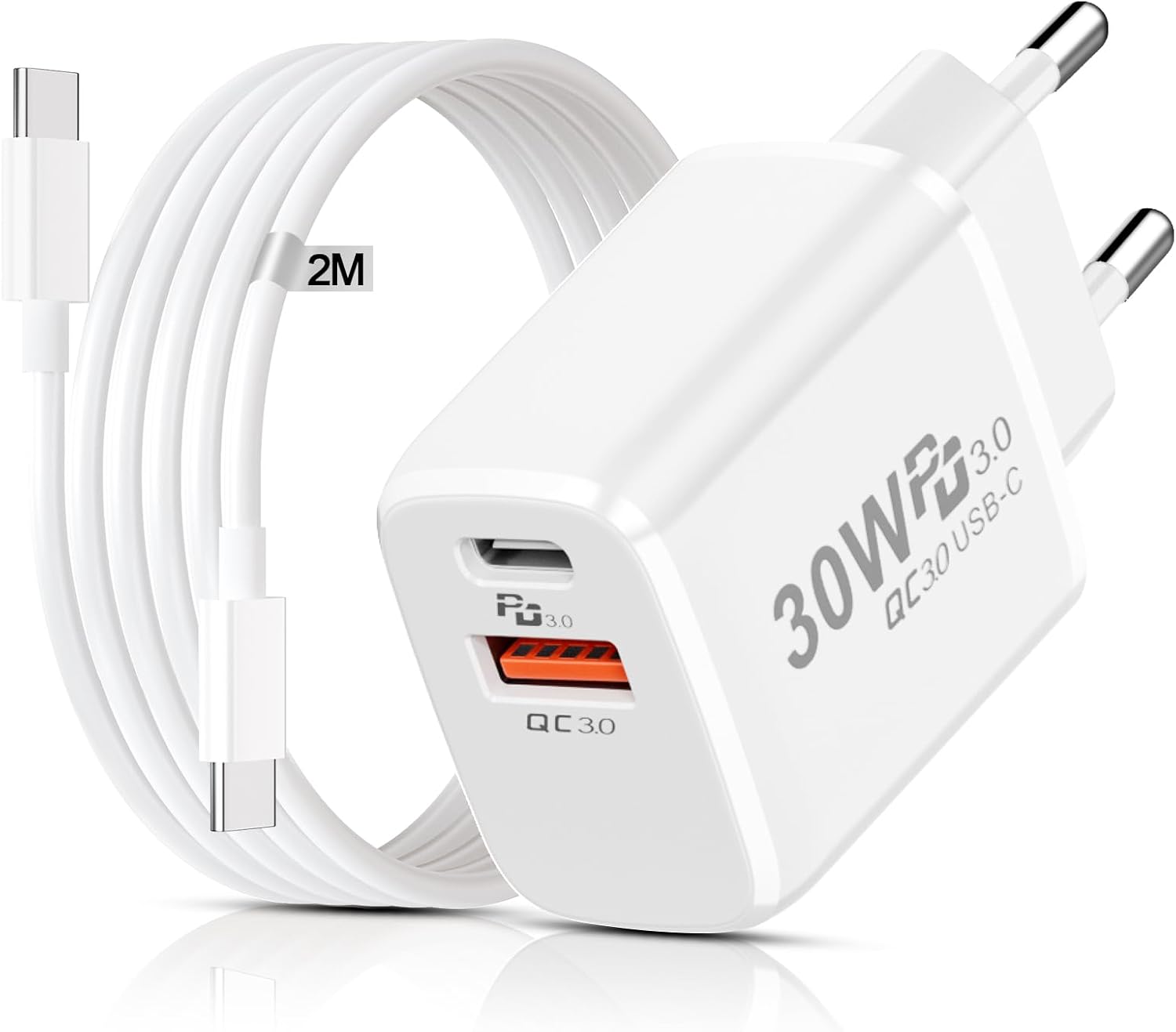 Caricatore USB C 30W PD&QC3.0 con Cavo 2M - immagine 1