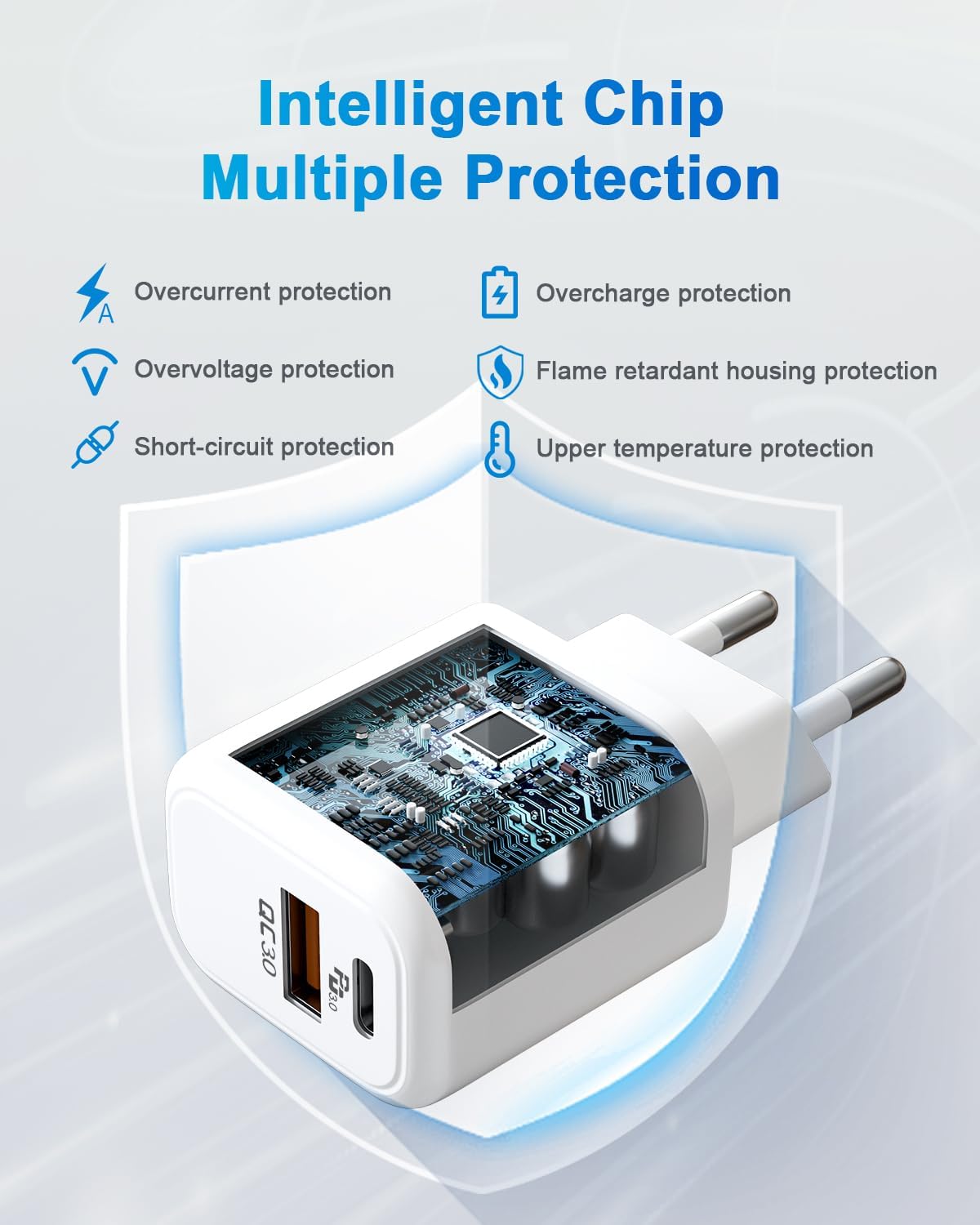 Caricatore USB C 30W PD&QC3.0 con Cavo 2M - immagine 3