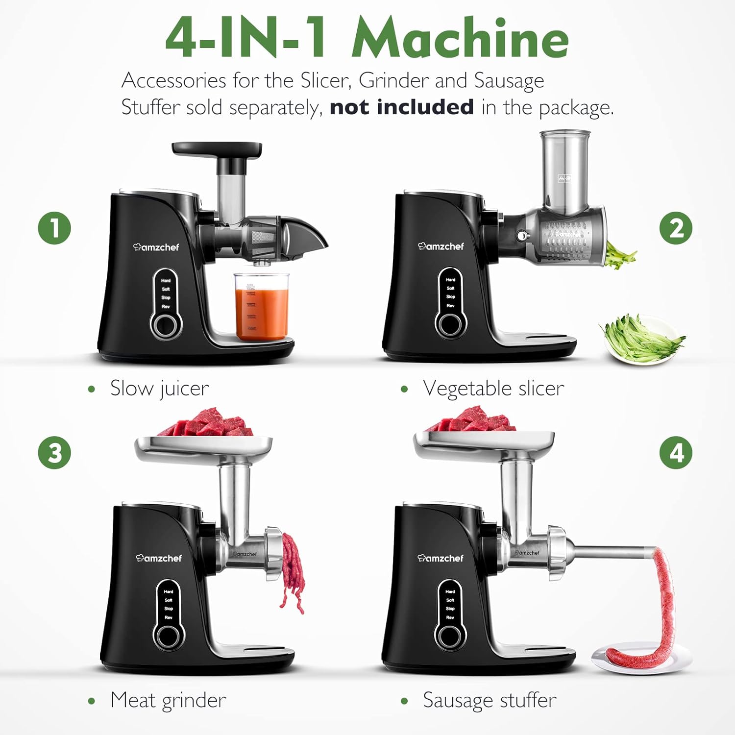 Amzchef Spremiagrumi Frutta e Verdura - Slow Juicer Nero - immagine 6